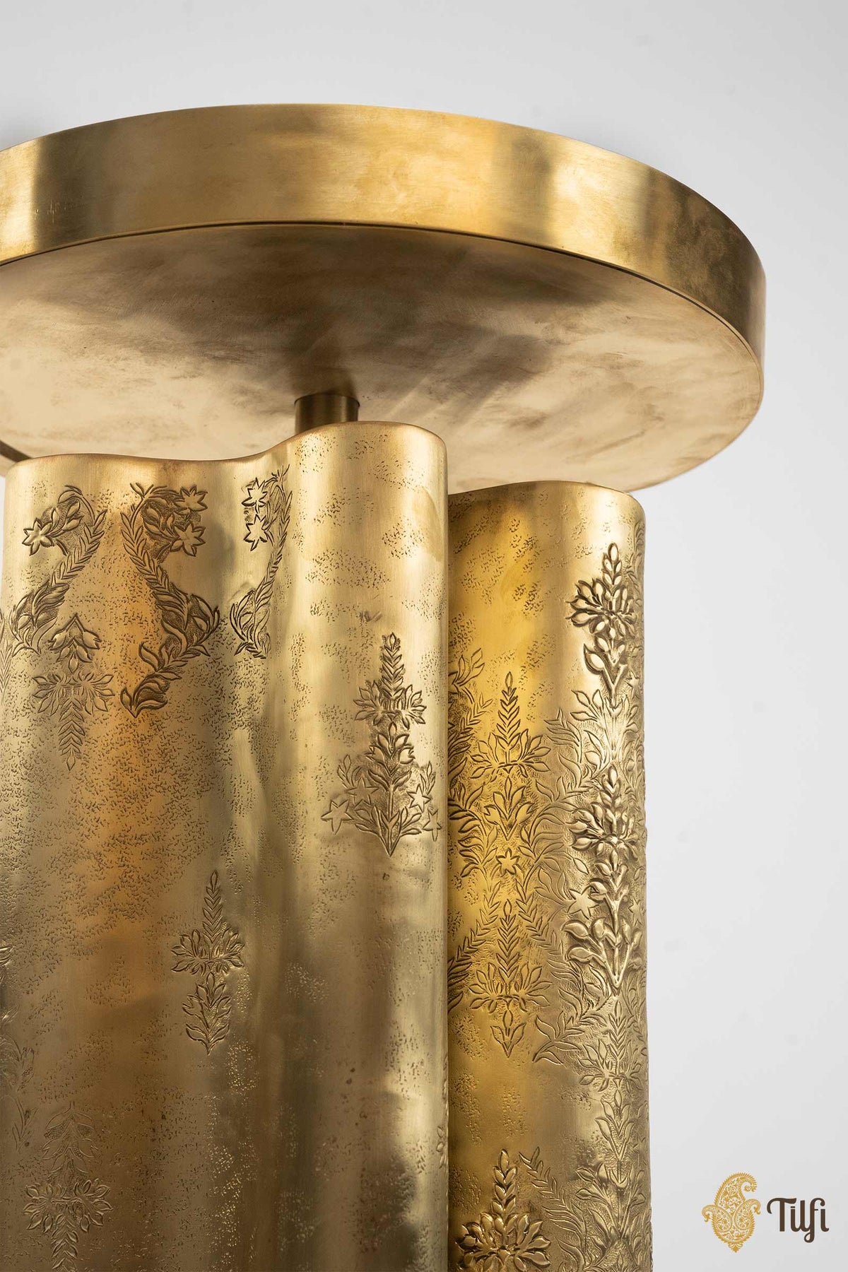 'Pleats' Brass Metal Repoussé Side Table