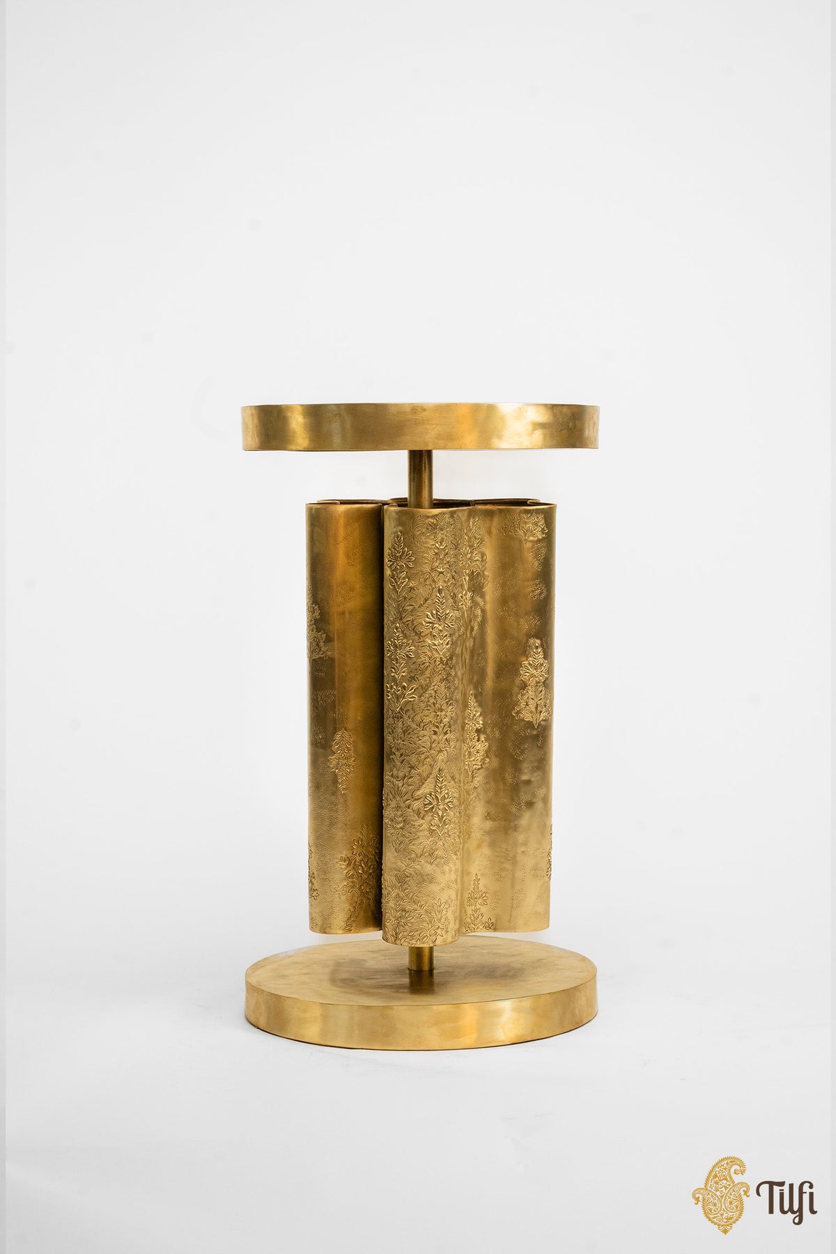 'Pleats' Brass Metal Repoussé Side Table