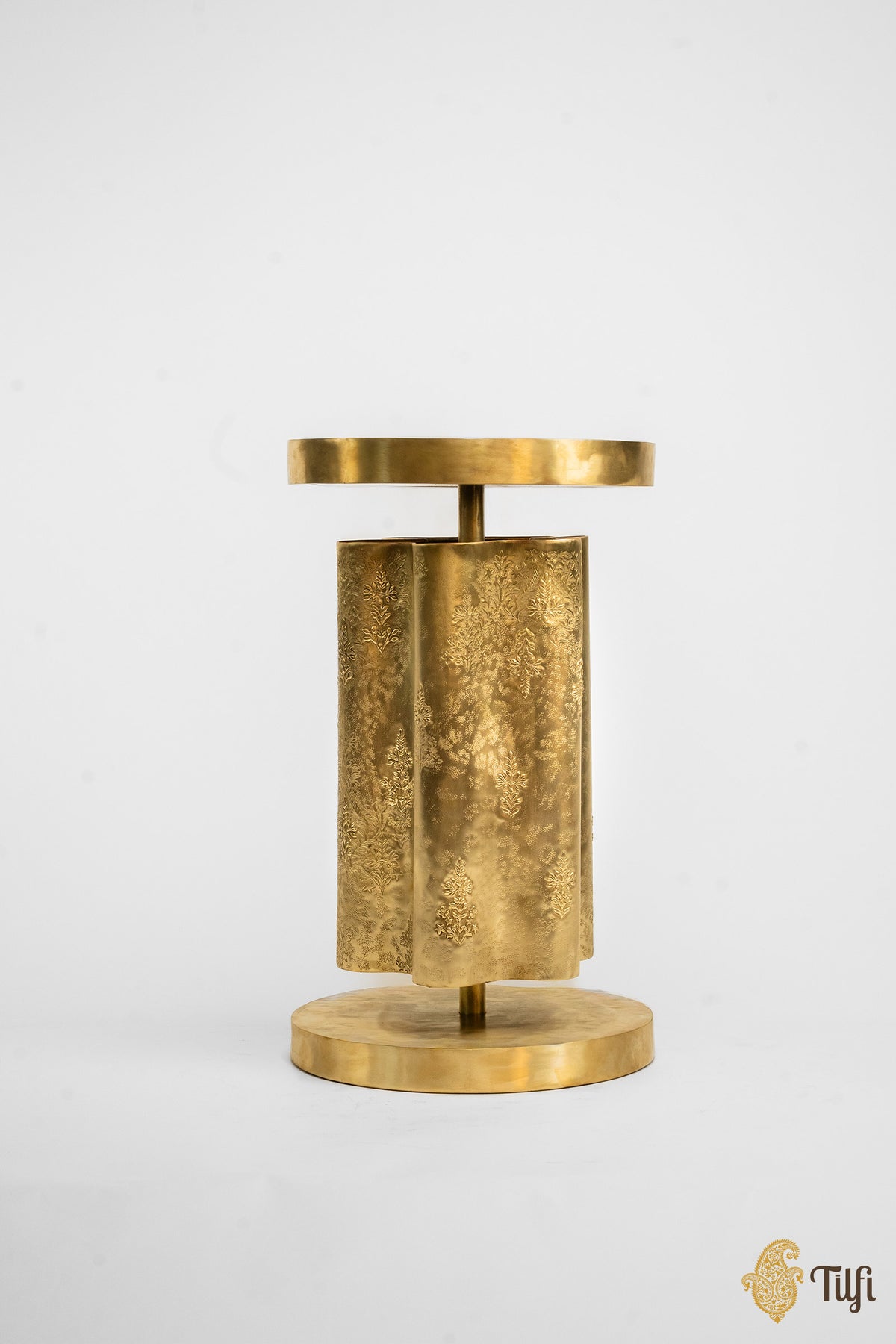 'Pleats' Brass Metal Repoussé Side Table