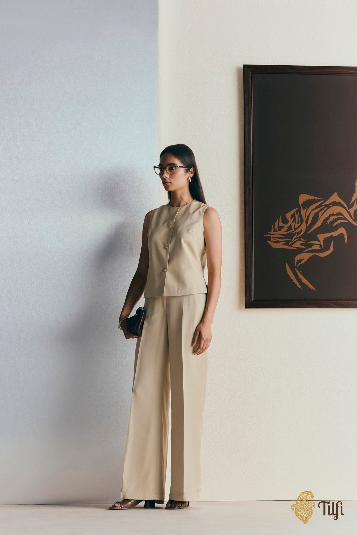 Beige Pure Silk Rib Top