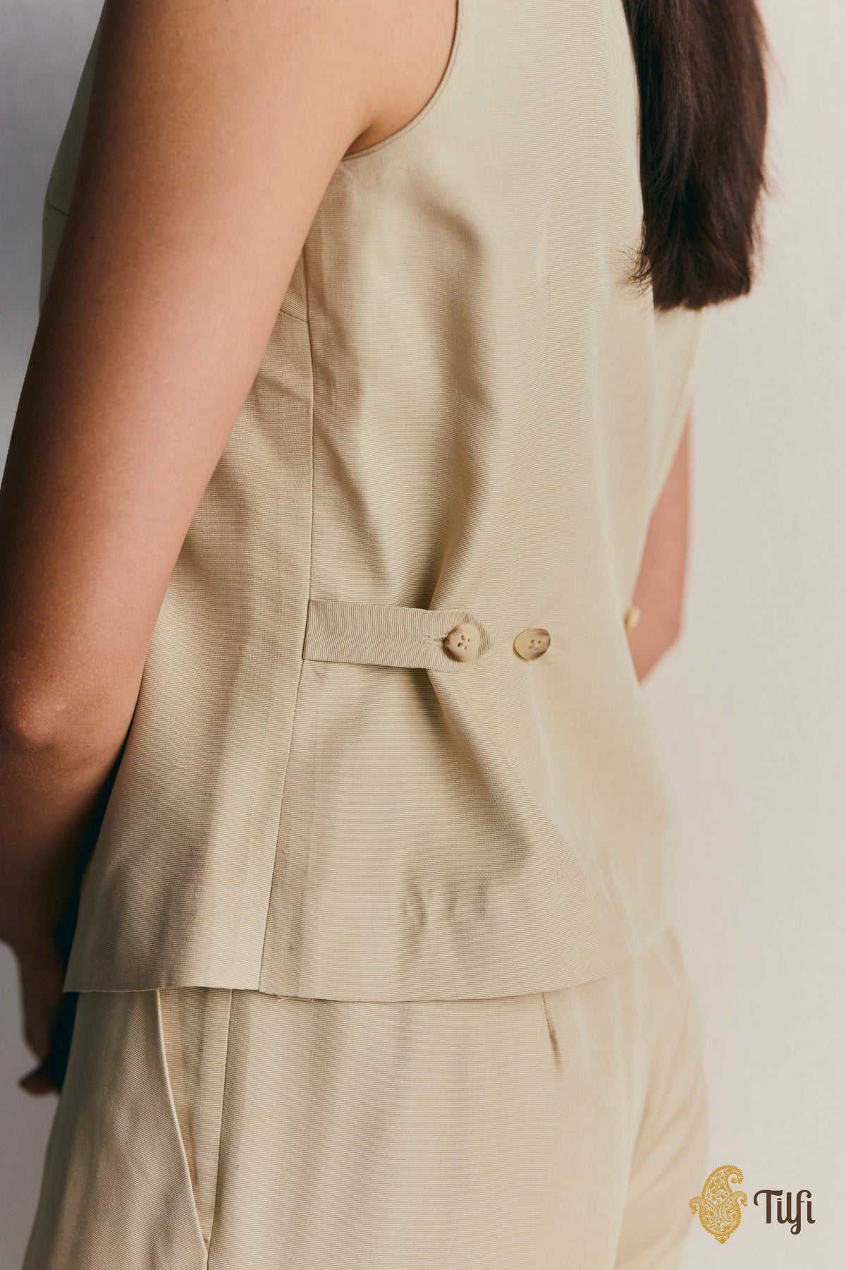 Beige Pure Silk Rib Top