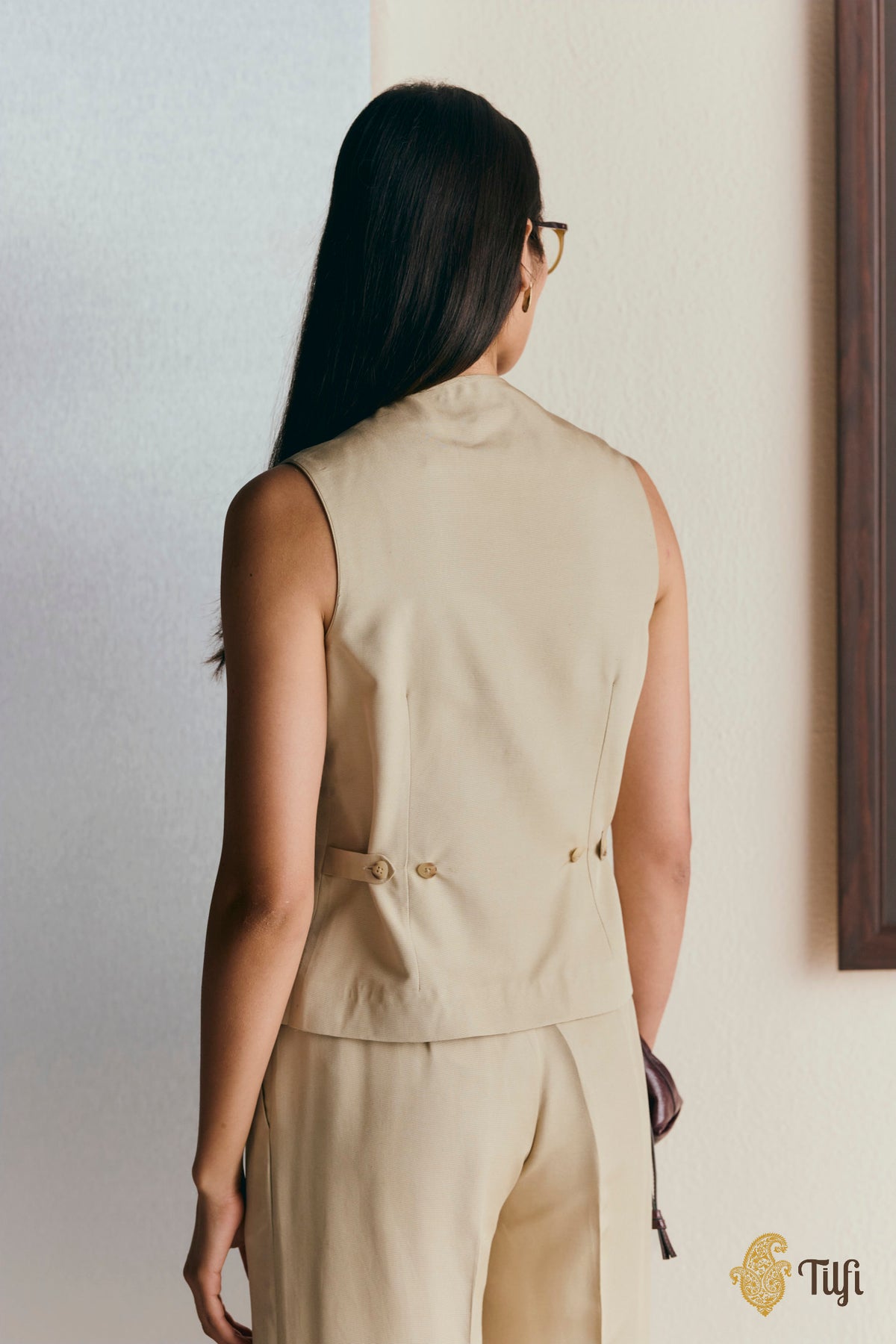 Beige Pure Silk Rib Top