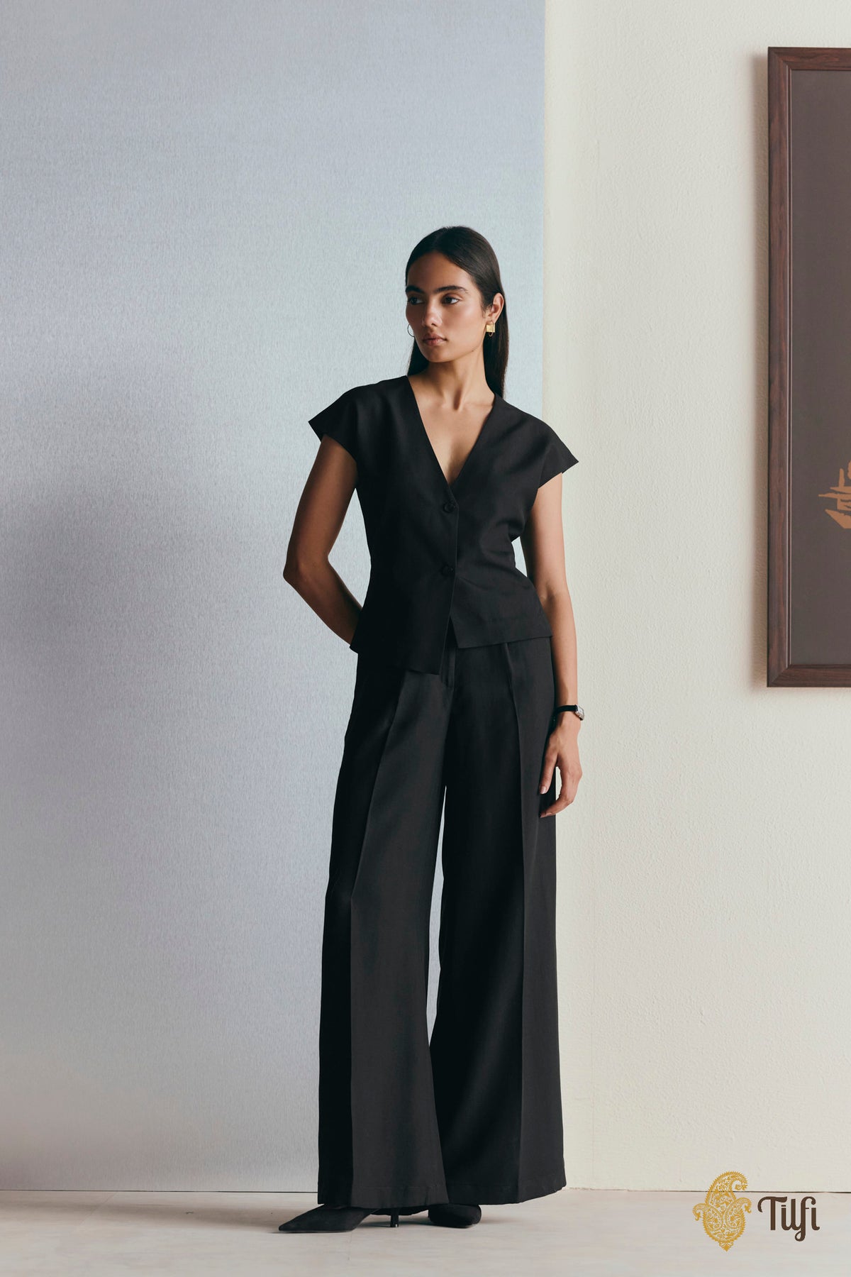 Black Pure Silk Rib Top