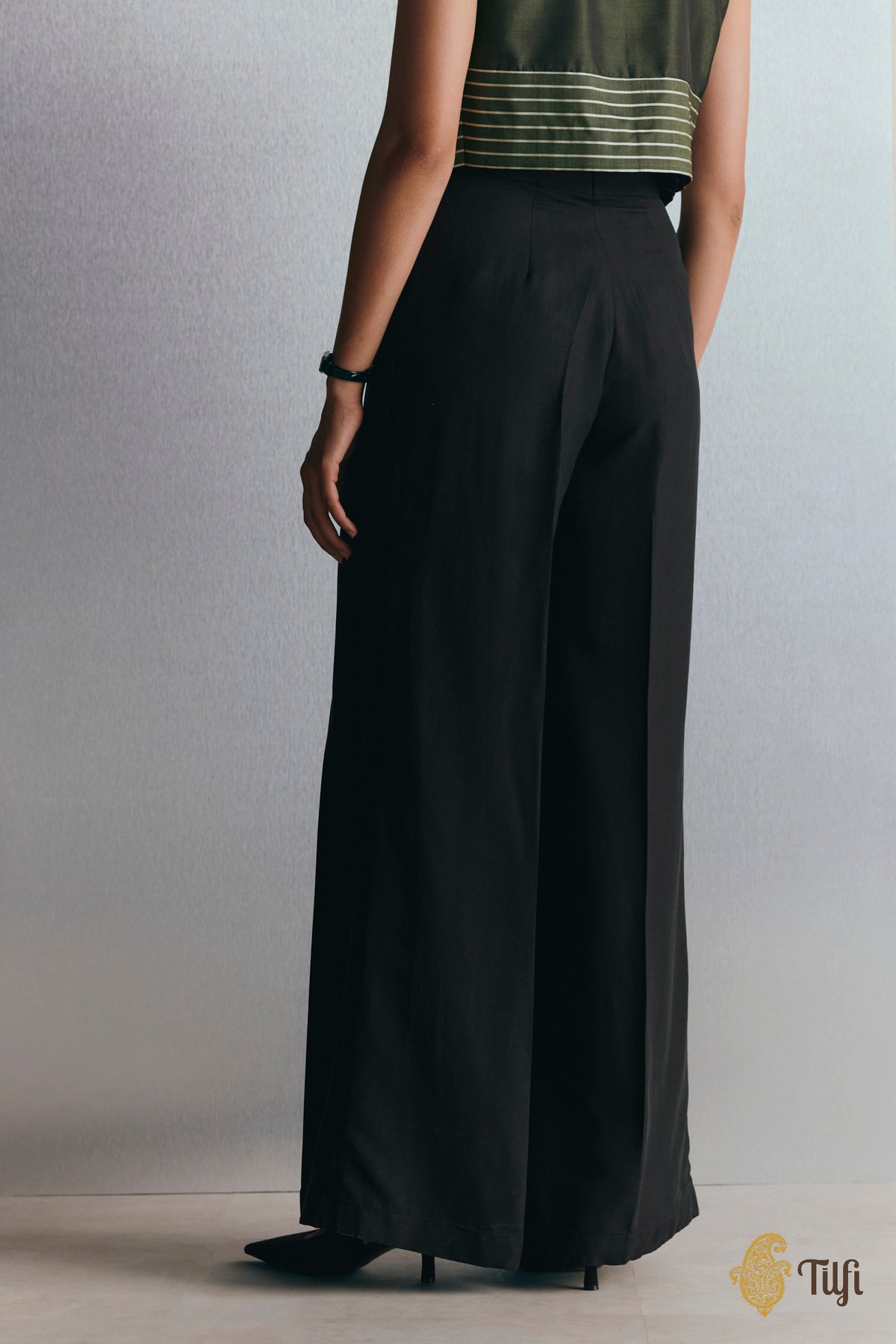 Black Pure Silk Rib Pants