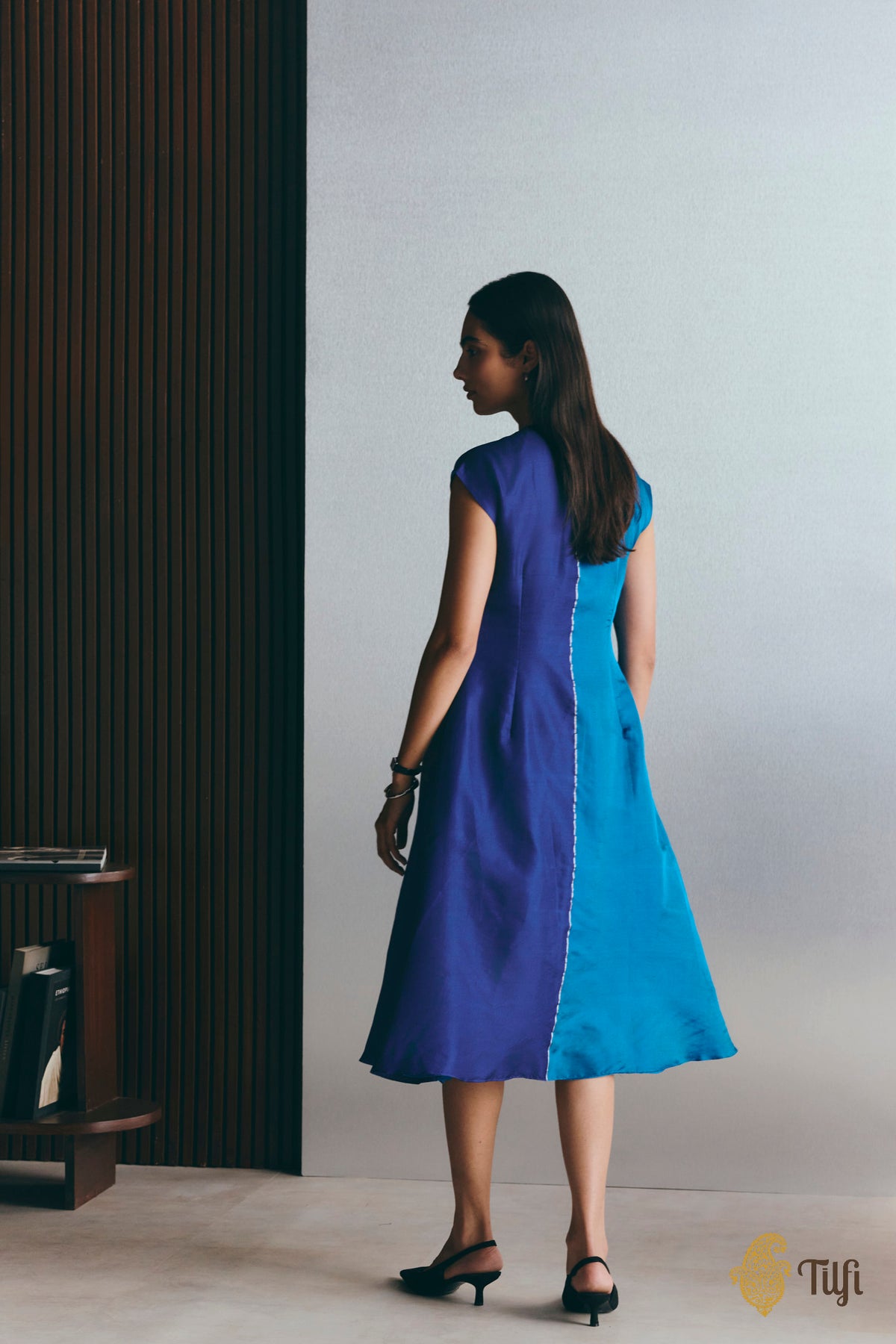 Blue Handwoven Pure Silk Twill Dress