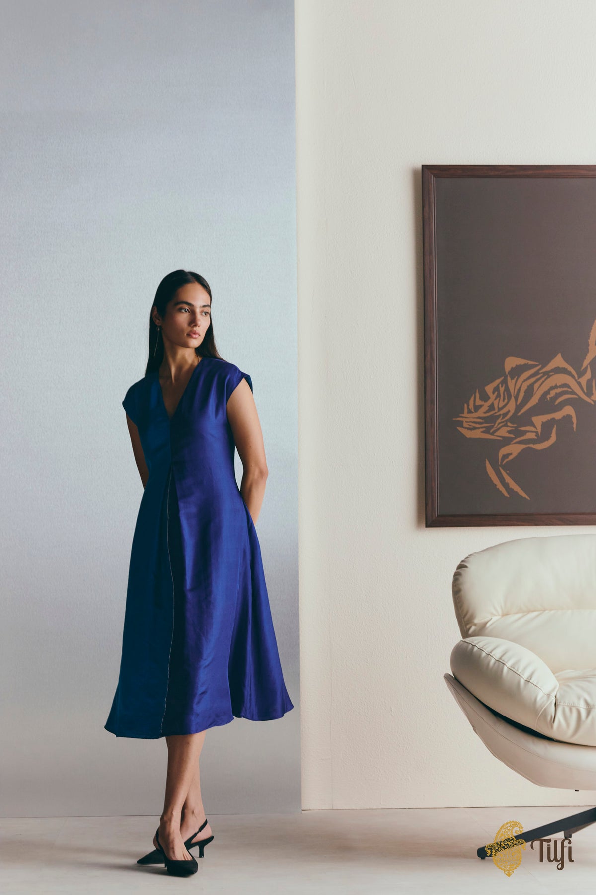 Blue Handwoven Pure Silk Twill Dress