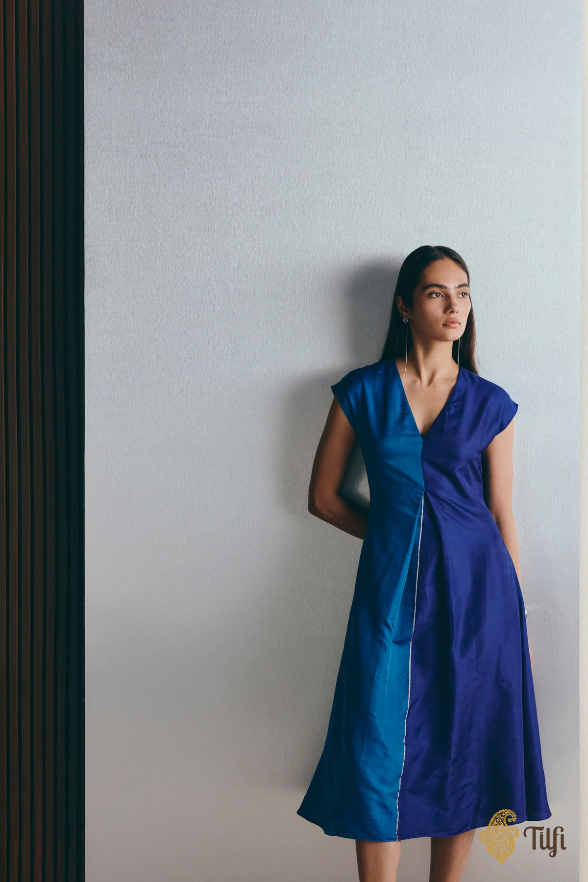 Blue Handwoven Pure Silk Twill Dress