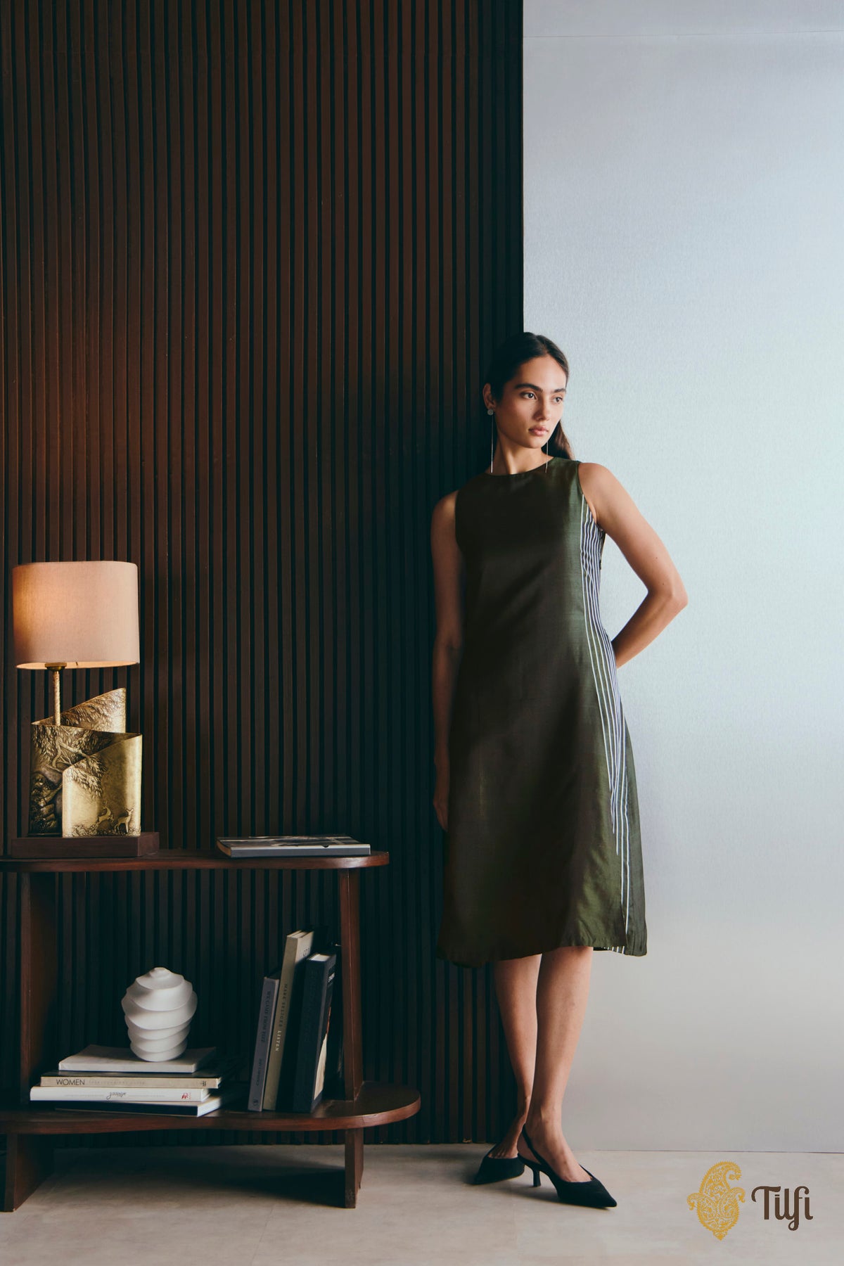 Green Handwoven Pure Silk Twill Dress