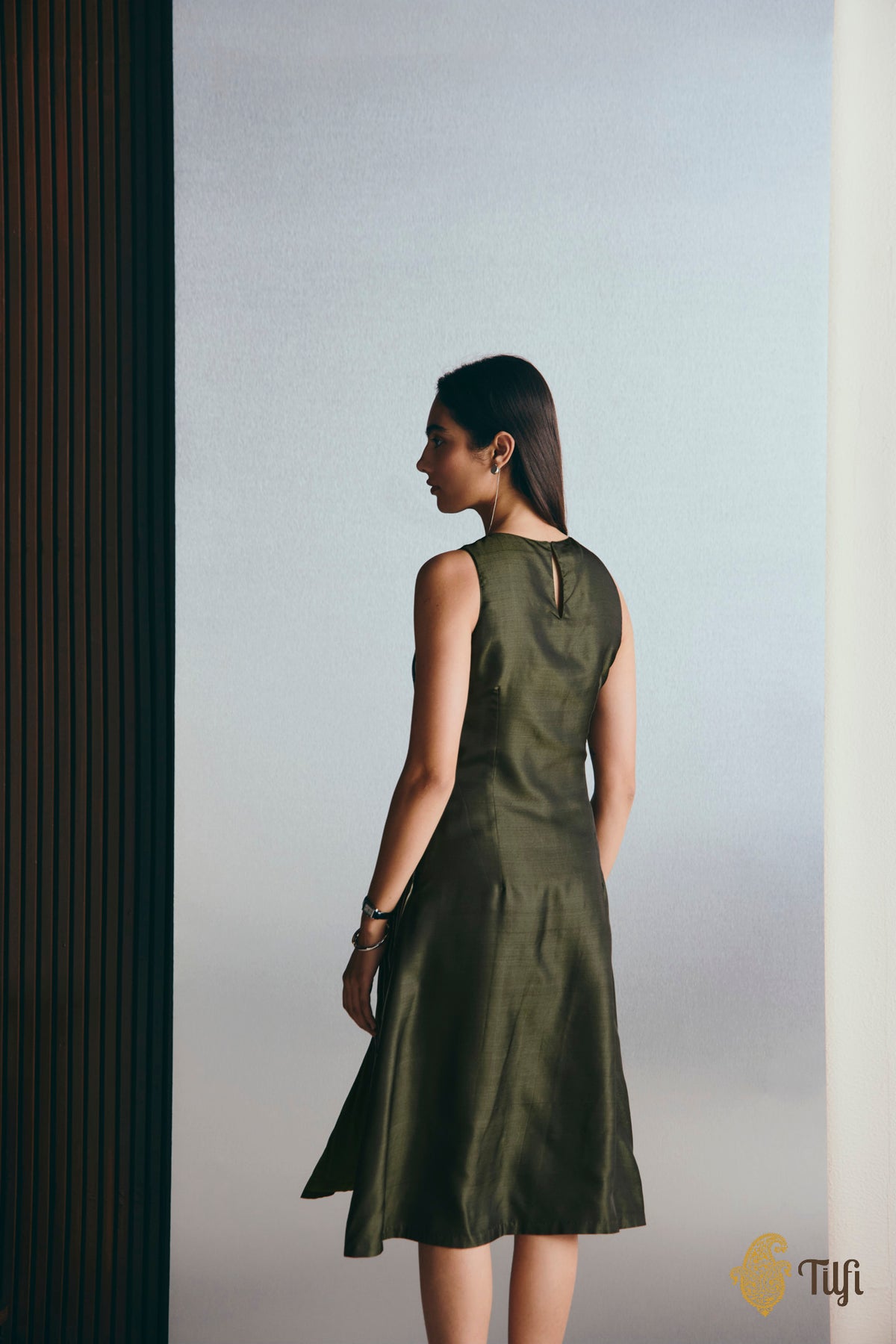 Green Handwoven Pure Silk Twill Dress