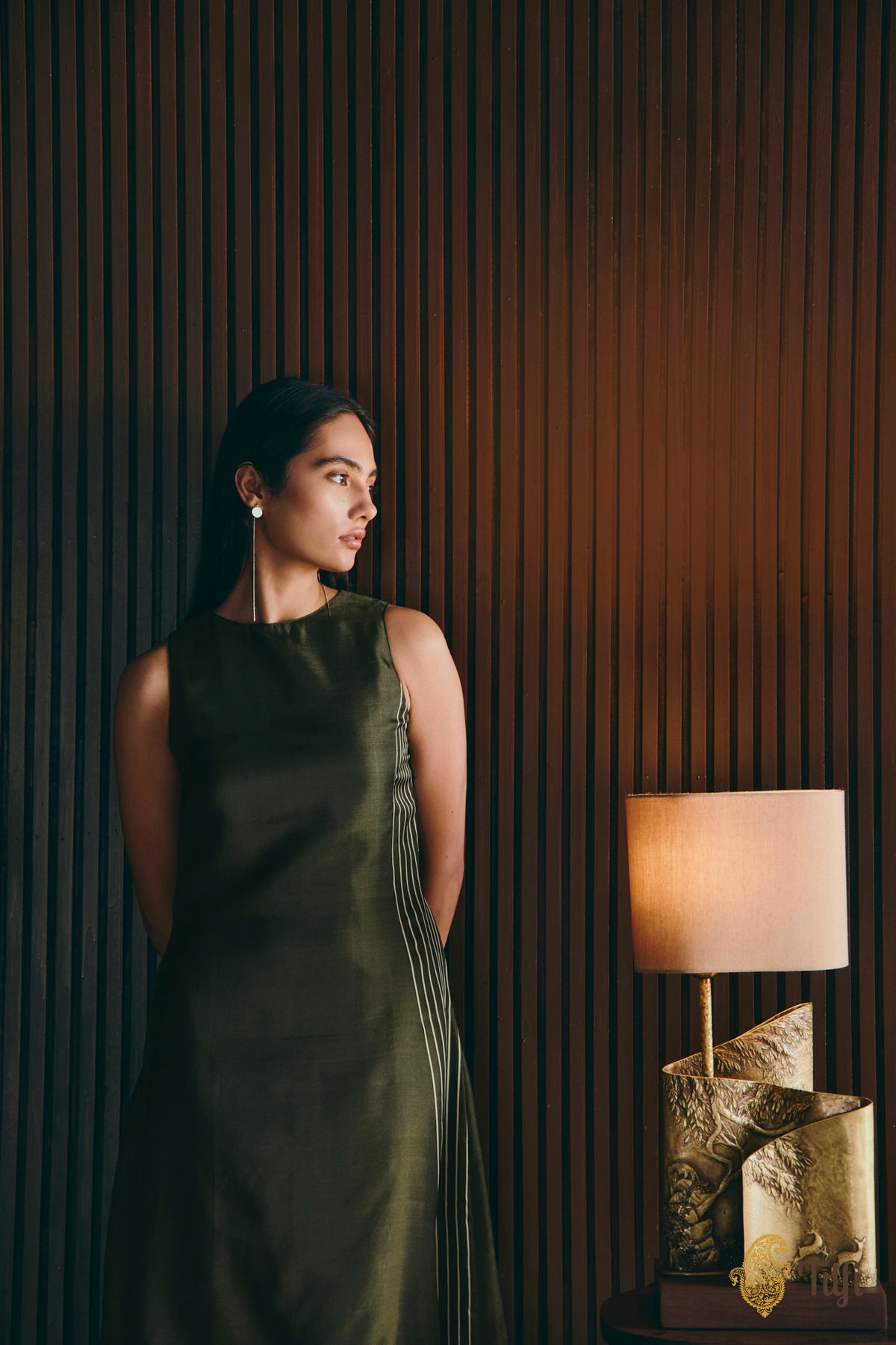 Green Handwoven Pure Silk Twill Dress