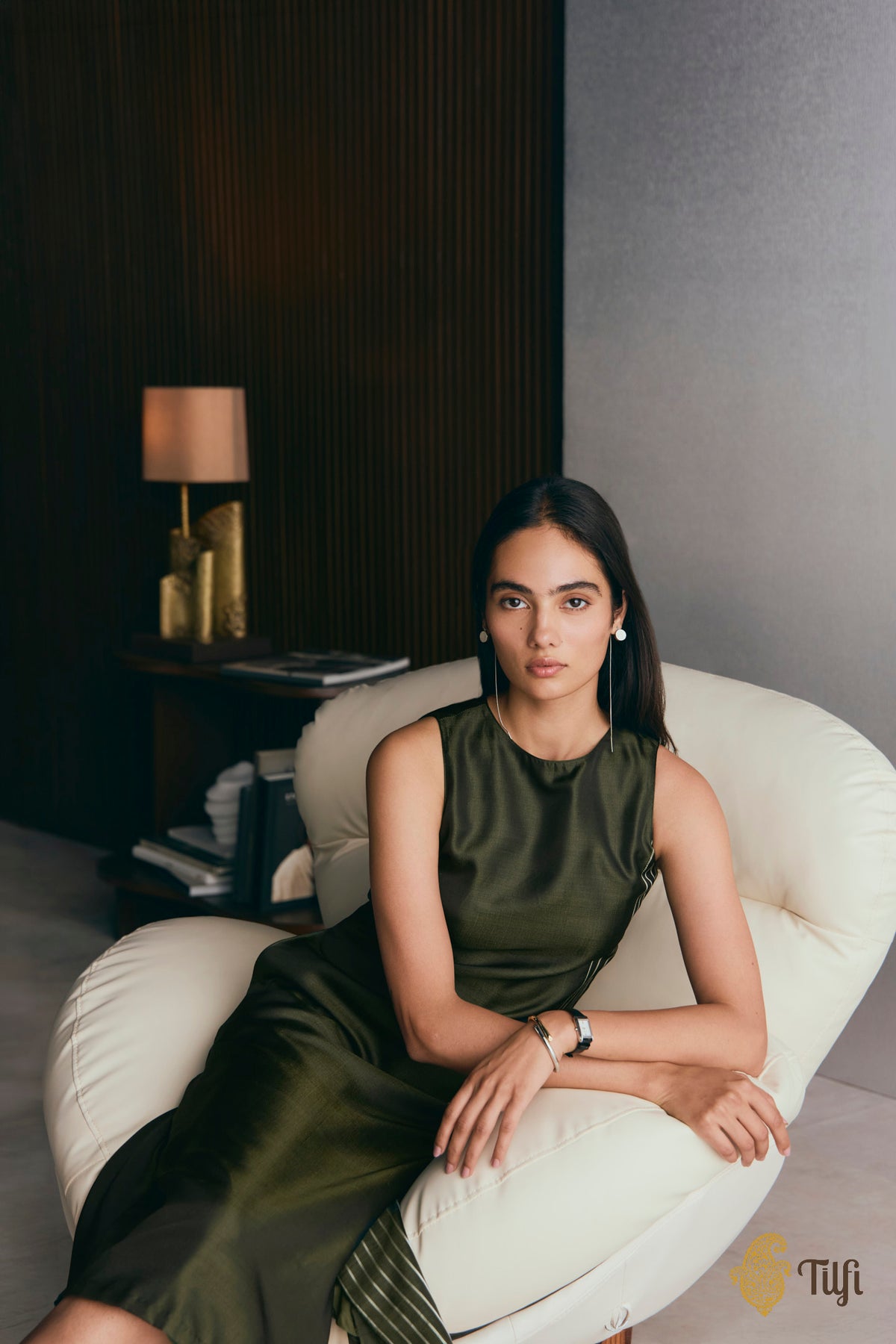 Green Handwoven Pure Silk Twill Dress