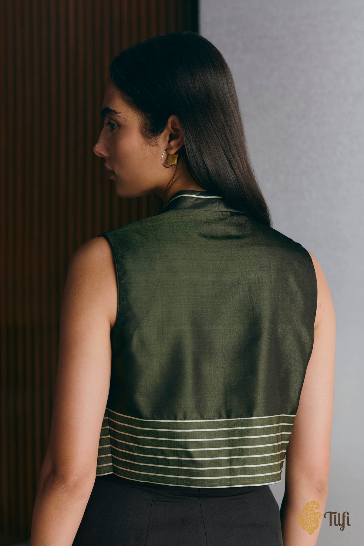 Green Handwoven Pure Silk Twill Jacket Set