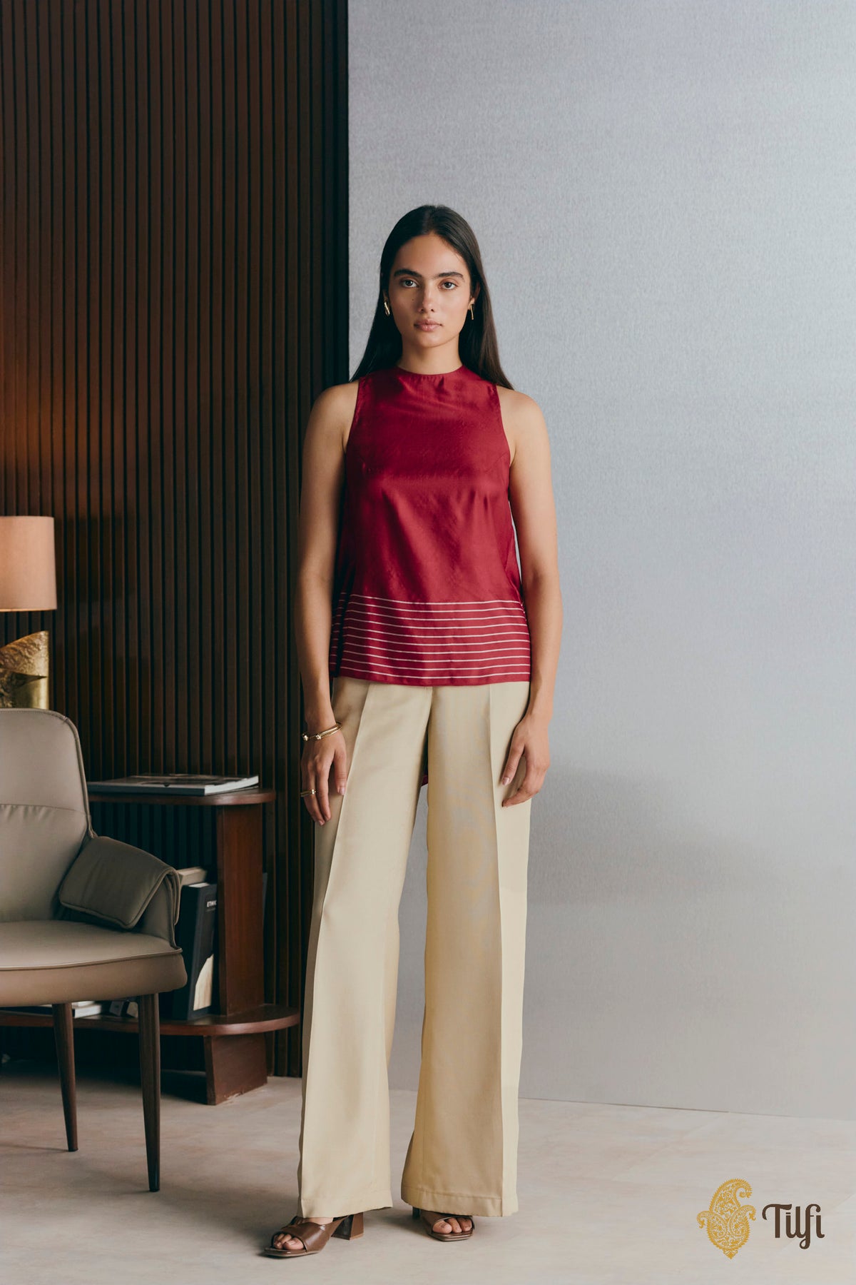 Maroon Handwoven Pure Silk Twill Drape Top