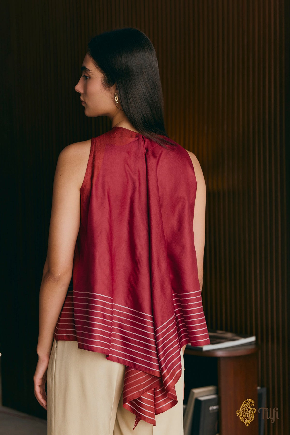 Maroon Handwoven Pure Silk Twill Drape Top