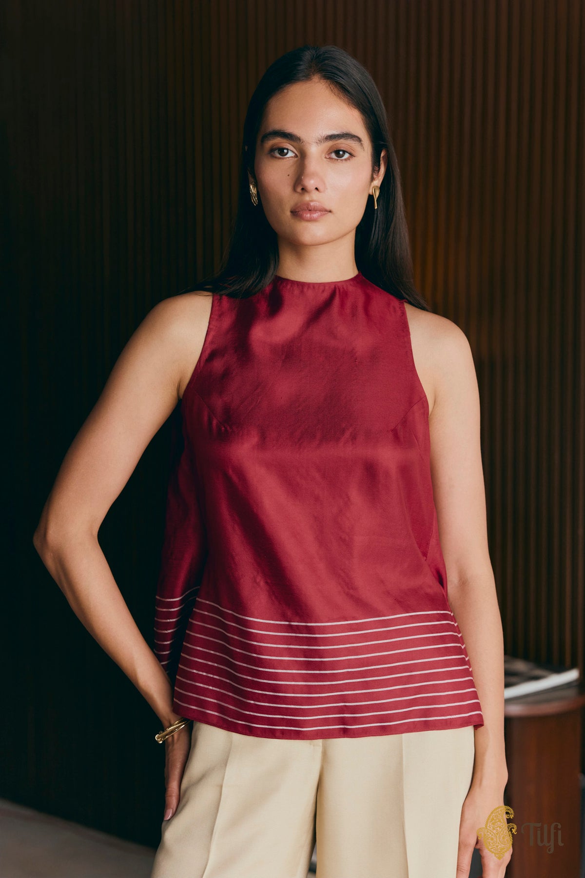 Maroon Handwoven Pure Silk Twill Drape Top