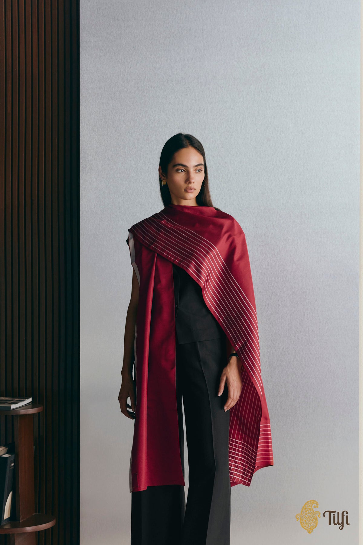Maroon Handwoven Pure Silk Twill Constructed Stole