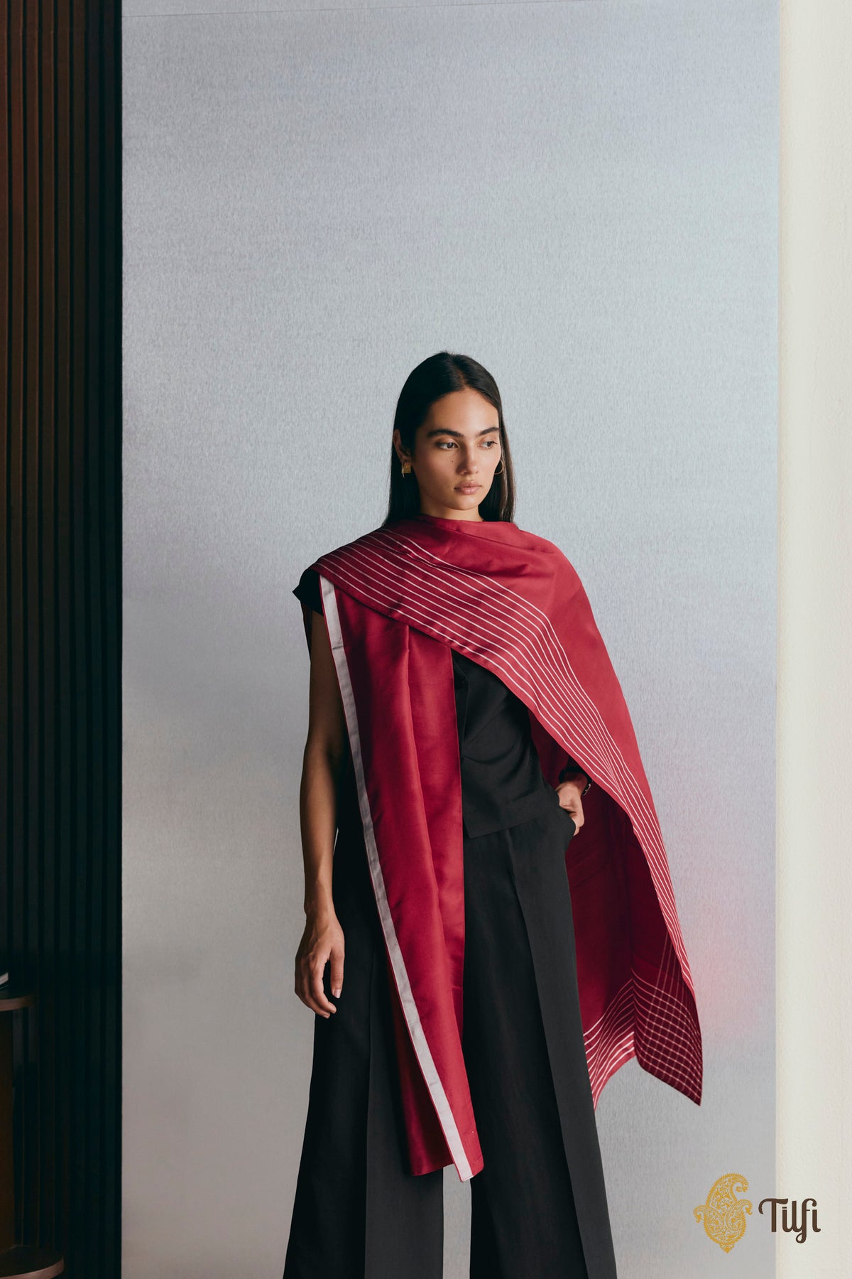 Maroon Handwoven Pure Silk Twill Constructed Stole