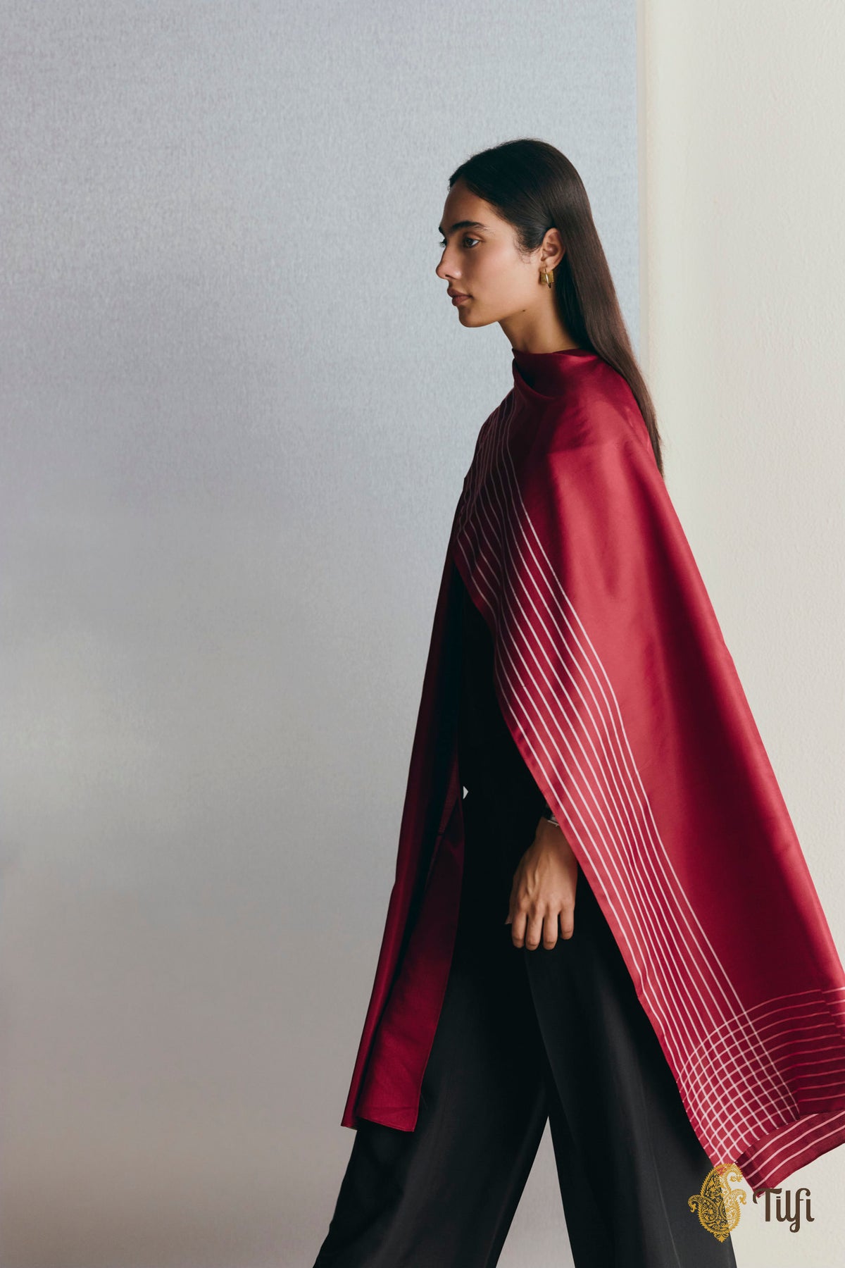Maroon Handwoven Pure Silk Twill Constructed Stole