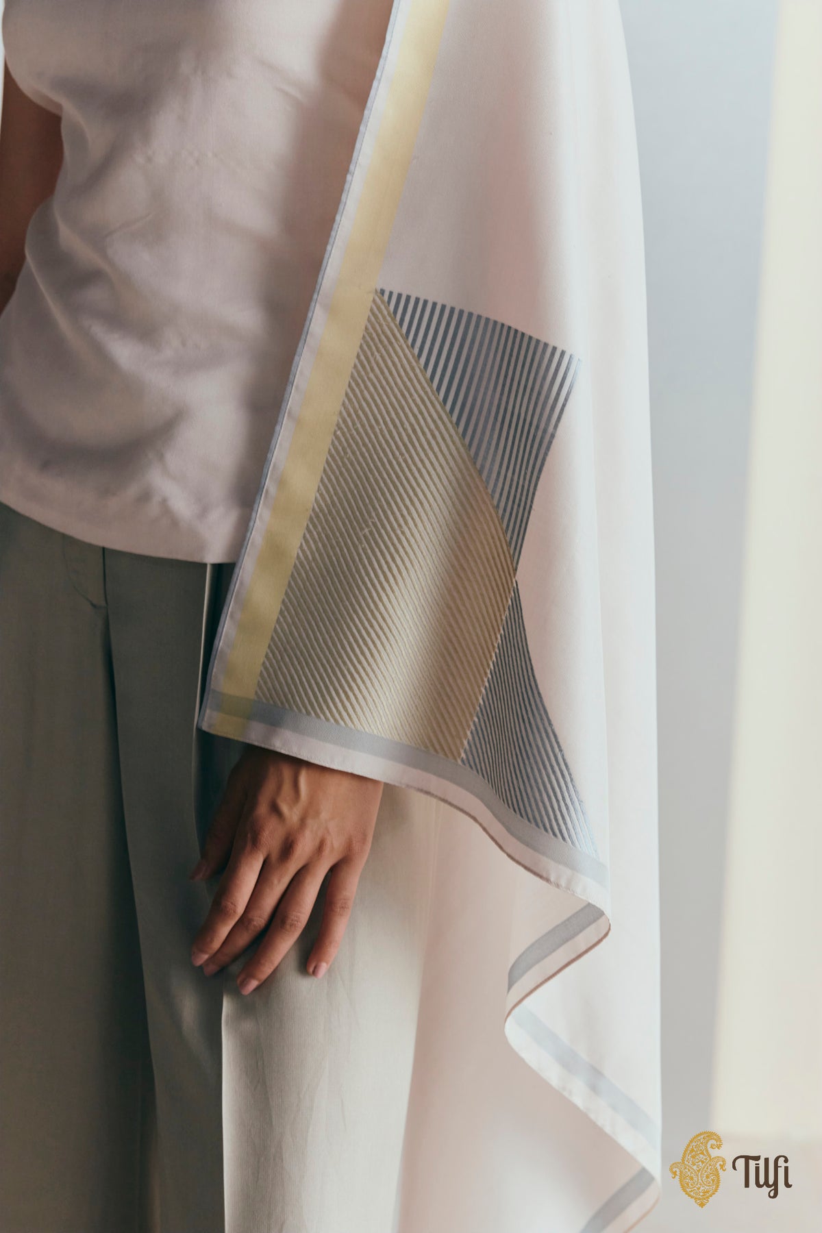 Off-White Handwoven Pure Silk Twill Drape Top