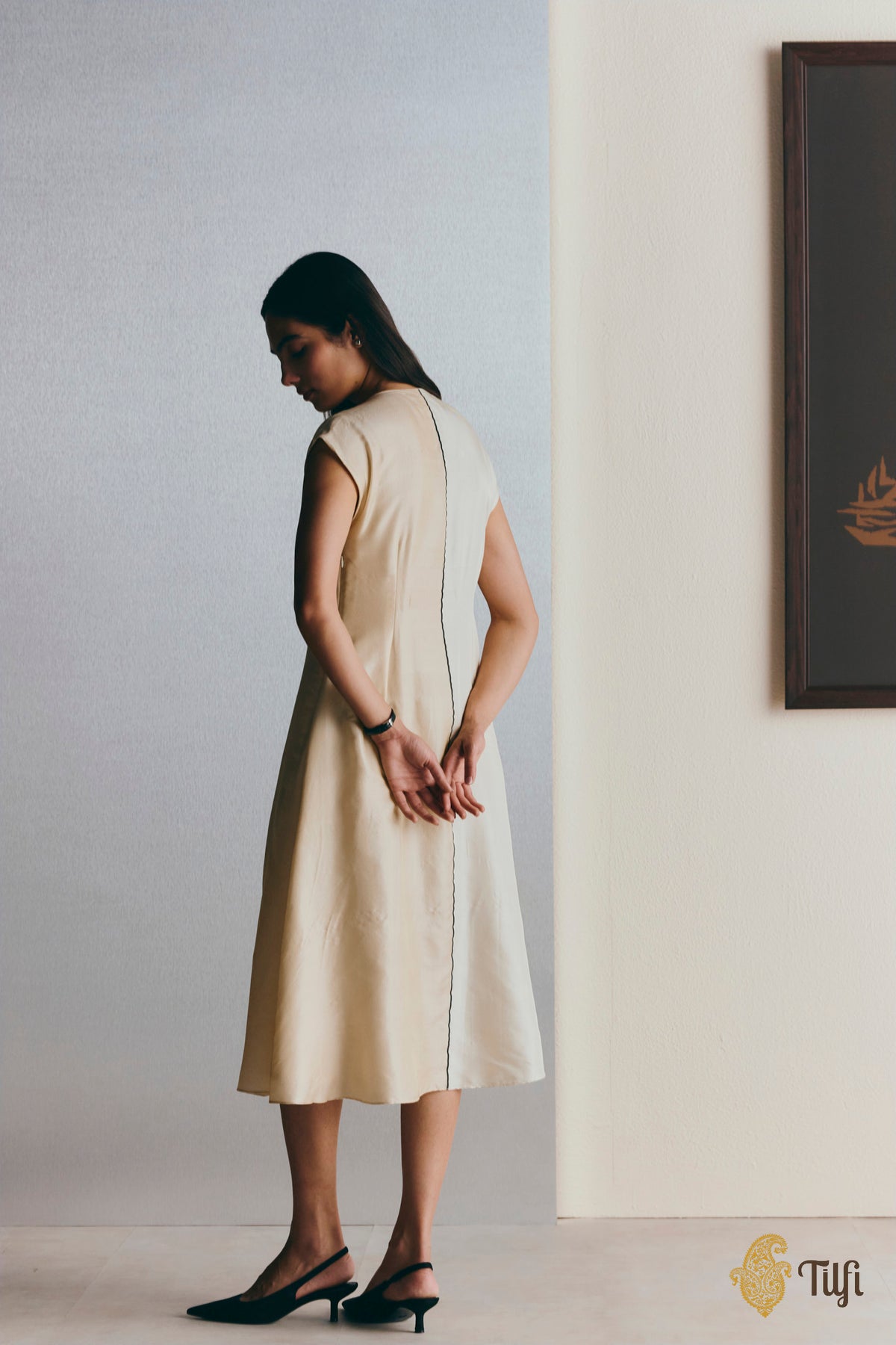 Off White Handwoven Pure Silk Twill Dress