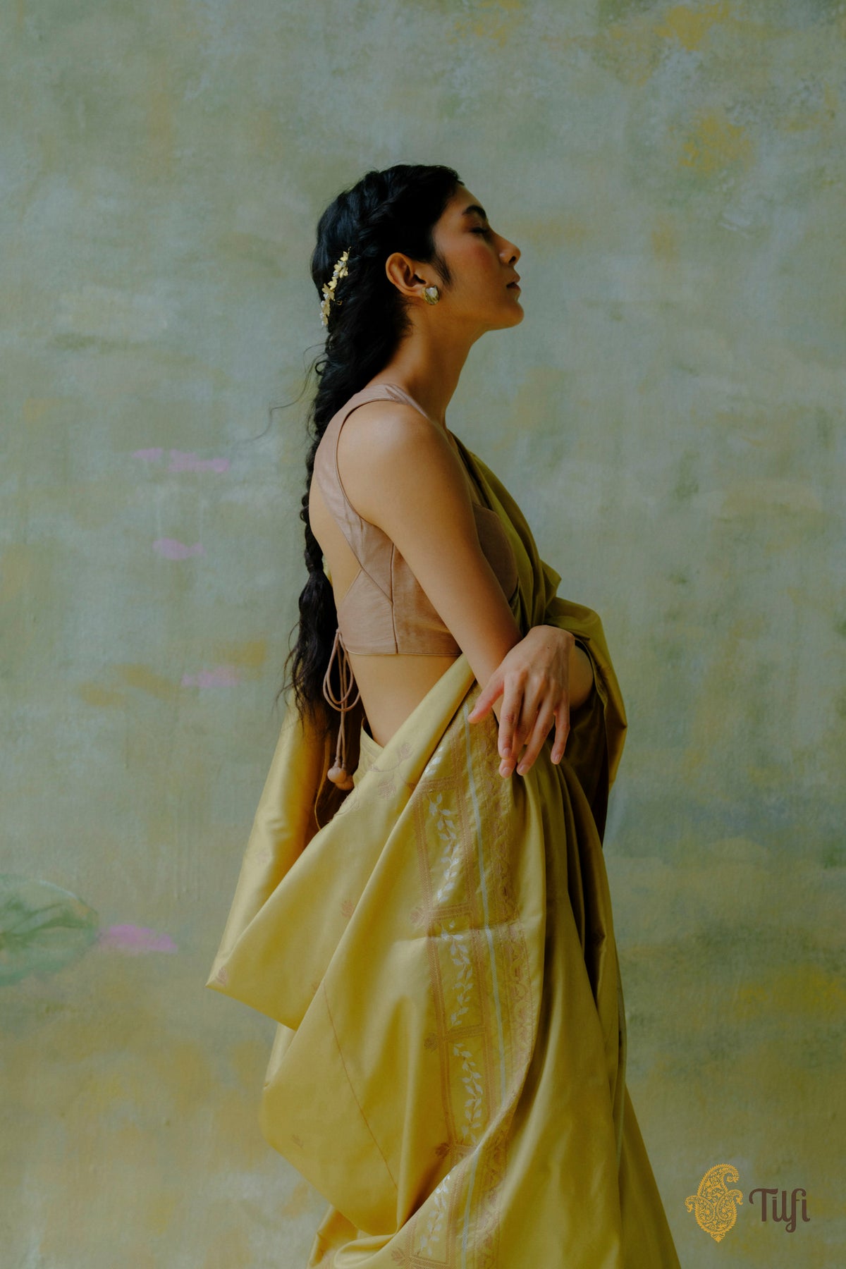 'Rosa' Mustard Yellow Pure Katan Gheecha Silk Banarasi Handloom Saree