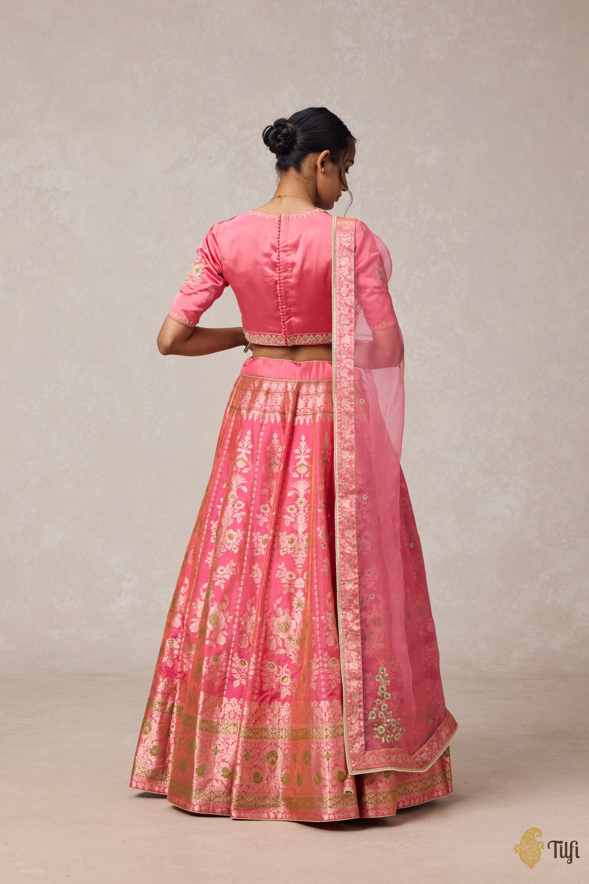 'Nargis' Pink Pure Katan Silk Banarasi Handloom Lehenga Set