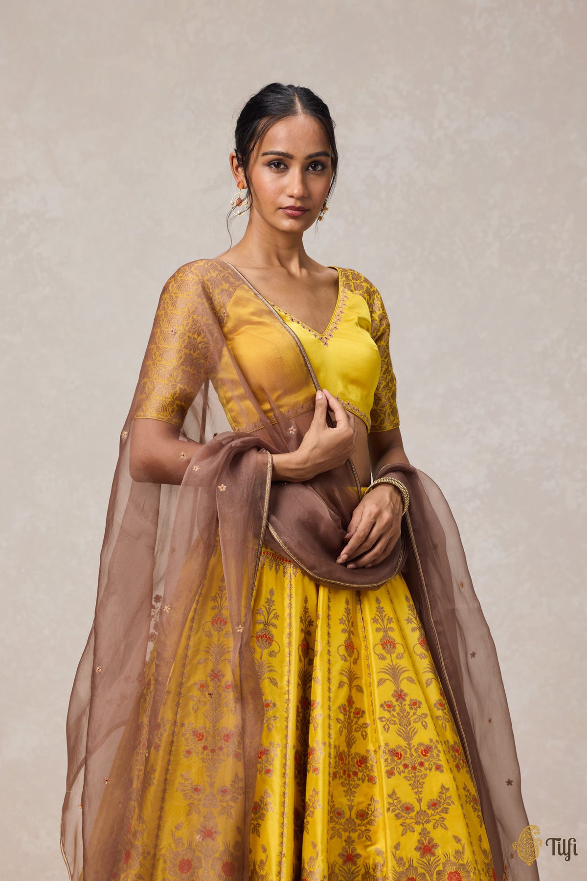 'Nargis' Yellow Pure Katan Silk Banarasi Handloom Lehenga Set