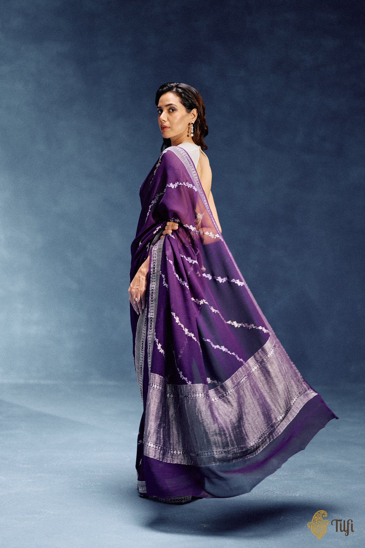 Pre-Order: 'Moods of the Moon' Deep Purple Pure Khaddi Georgette Banarasi Handloom Saree