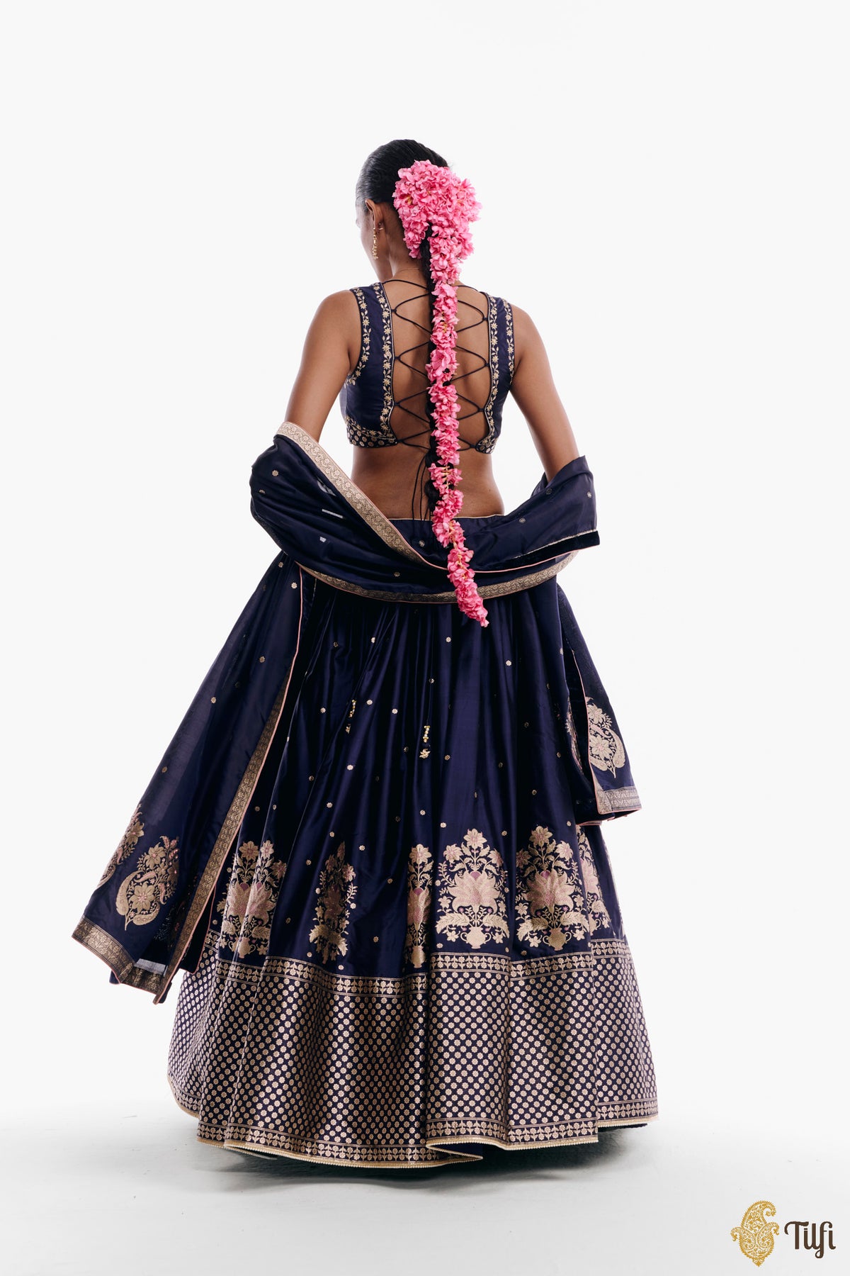 'Amreen' Blue Pure Katan Silk Banarasi Handloom Lehenga Set