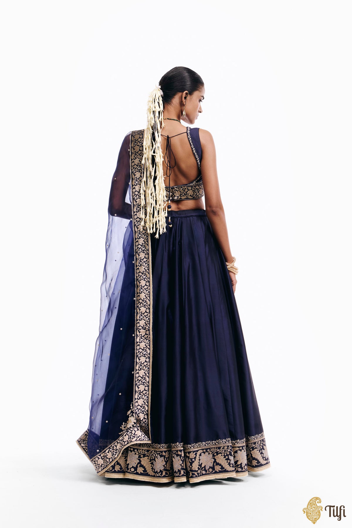 'Sabah' Blue Pure Katan Silk Banarasi Handloom Lehenga Set
