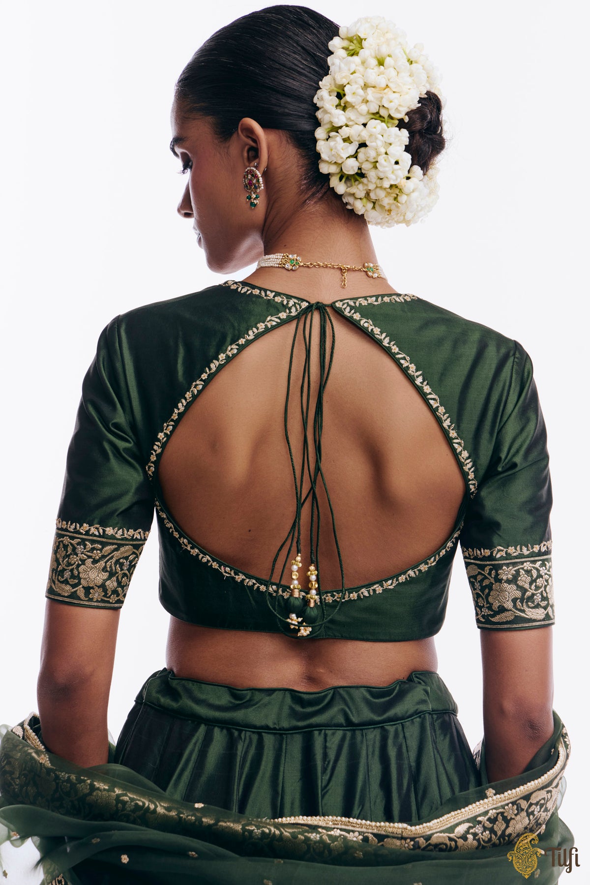 'Sabah' Green Pure Katan Silk Banarasi Handloom Lehenga Set