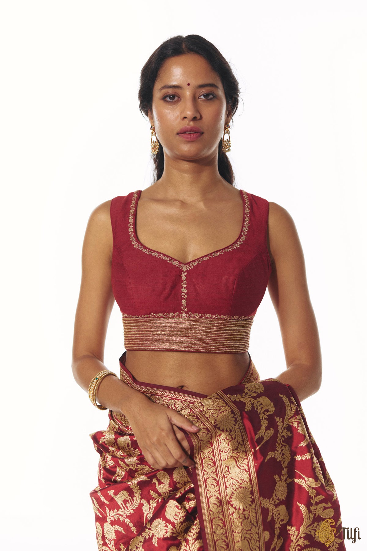 Maroon Hand-embroidered Pure Silk Blouse