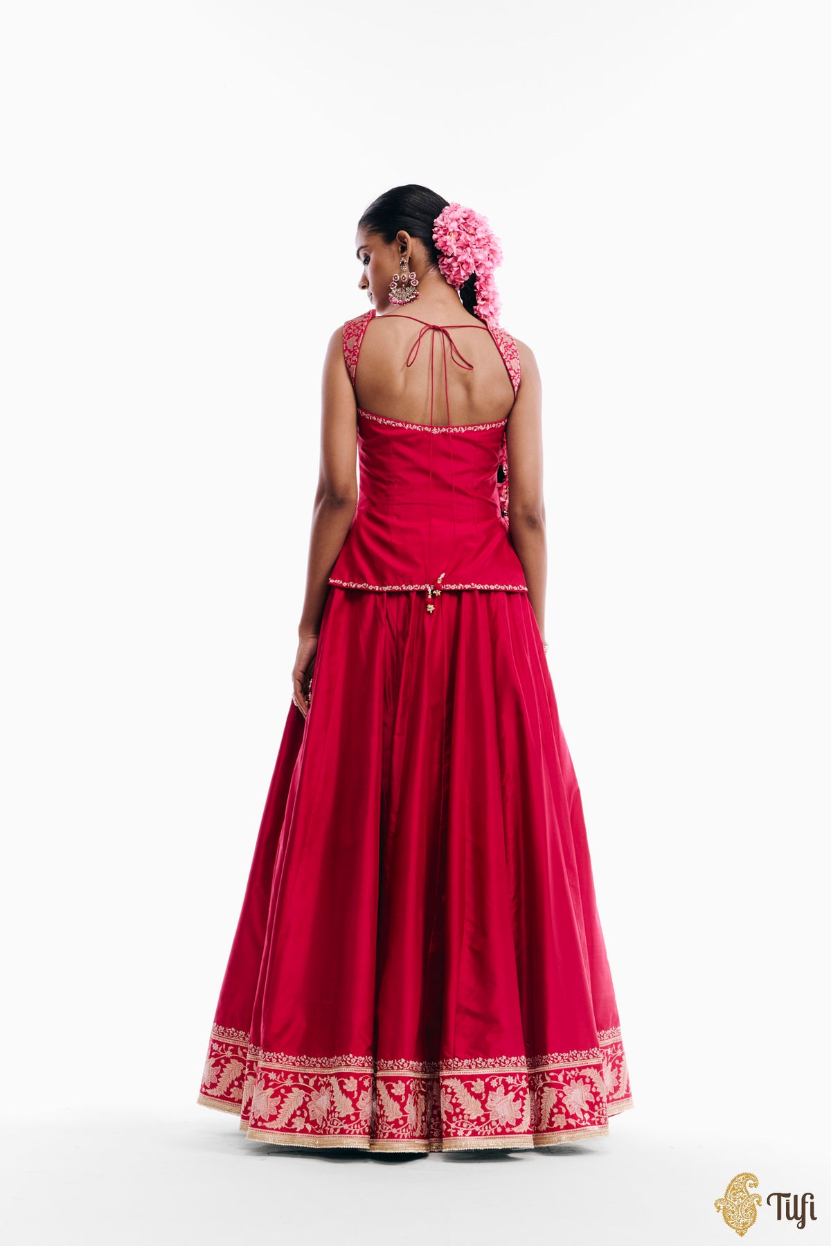 'Sabah' Pink Pure Katan Silk Banarasi Handloom Lehenga Set