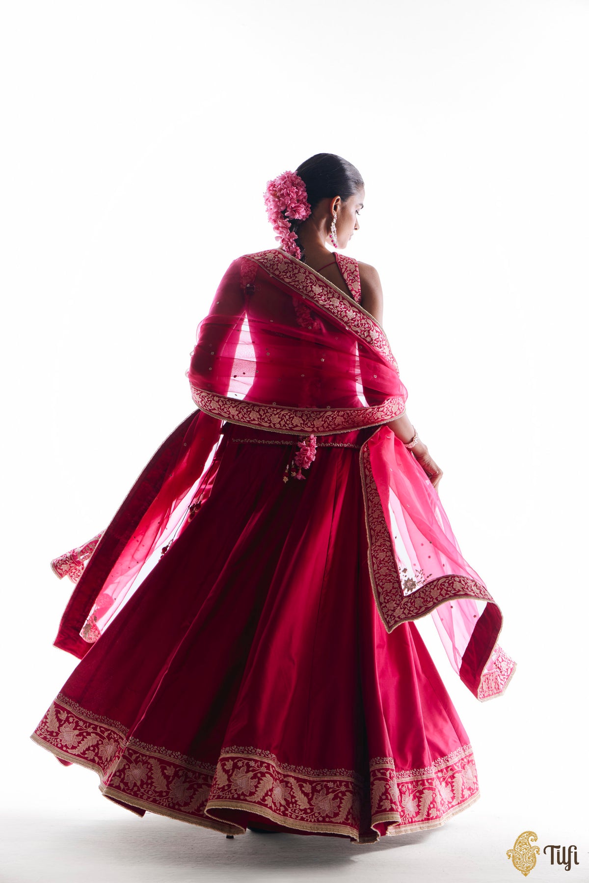 'Sabah' Pink Pure Katan Silk Banarasi Handloom Lehenga Set