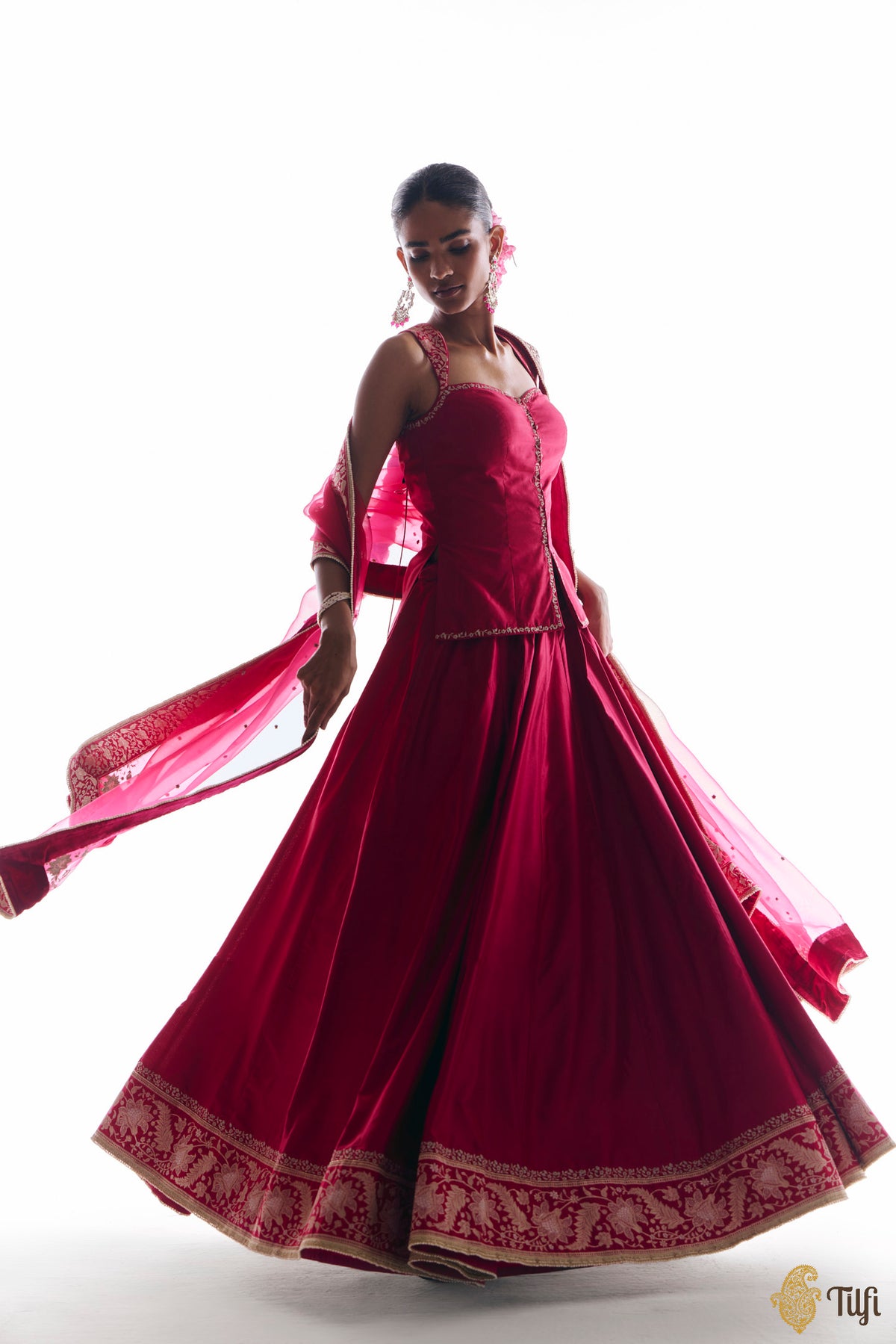 'Sabah' Pink Pure Katan Silk Banarasi Handloom Lehenga Set