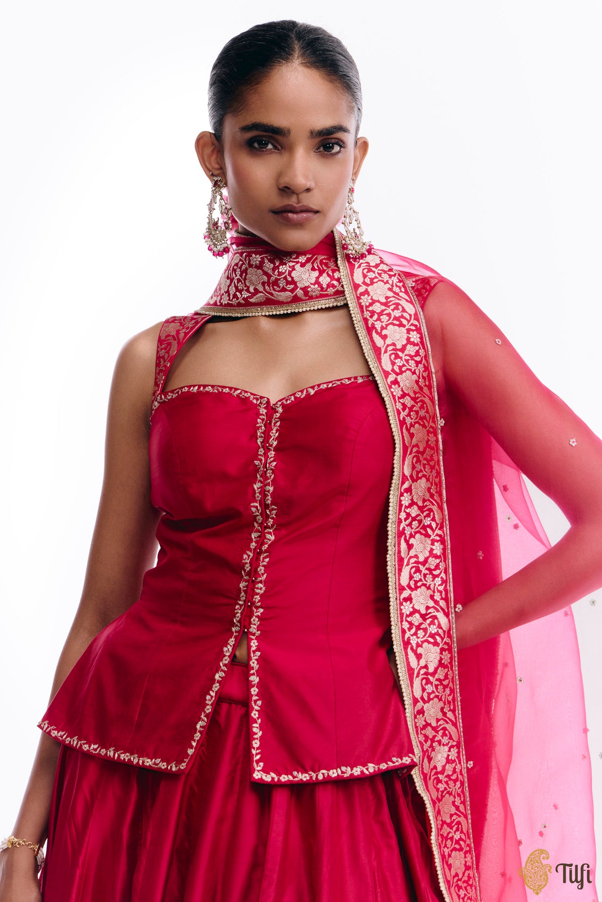 'Sabah' Pink Pure Katan Silk Banarasi Handloom Lehenga Set