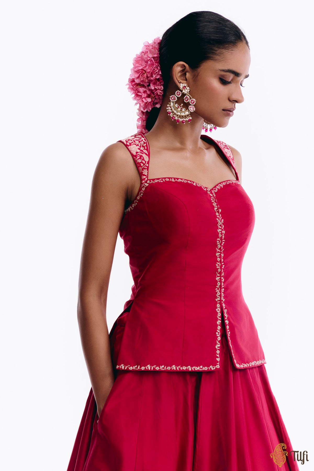 'Sabah' Pink Pure Katan Silk Banarasi Handloom Lehenga Set