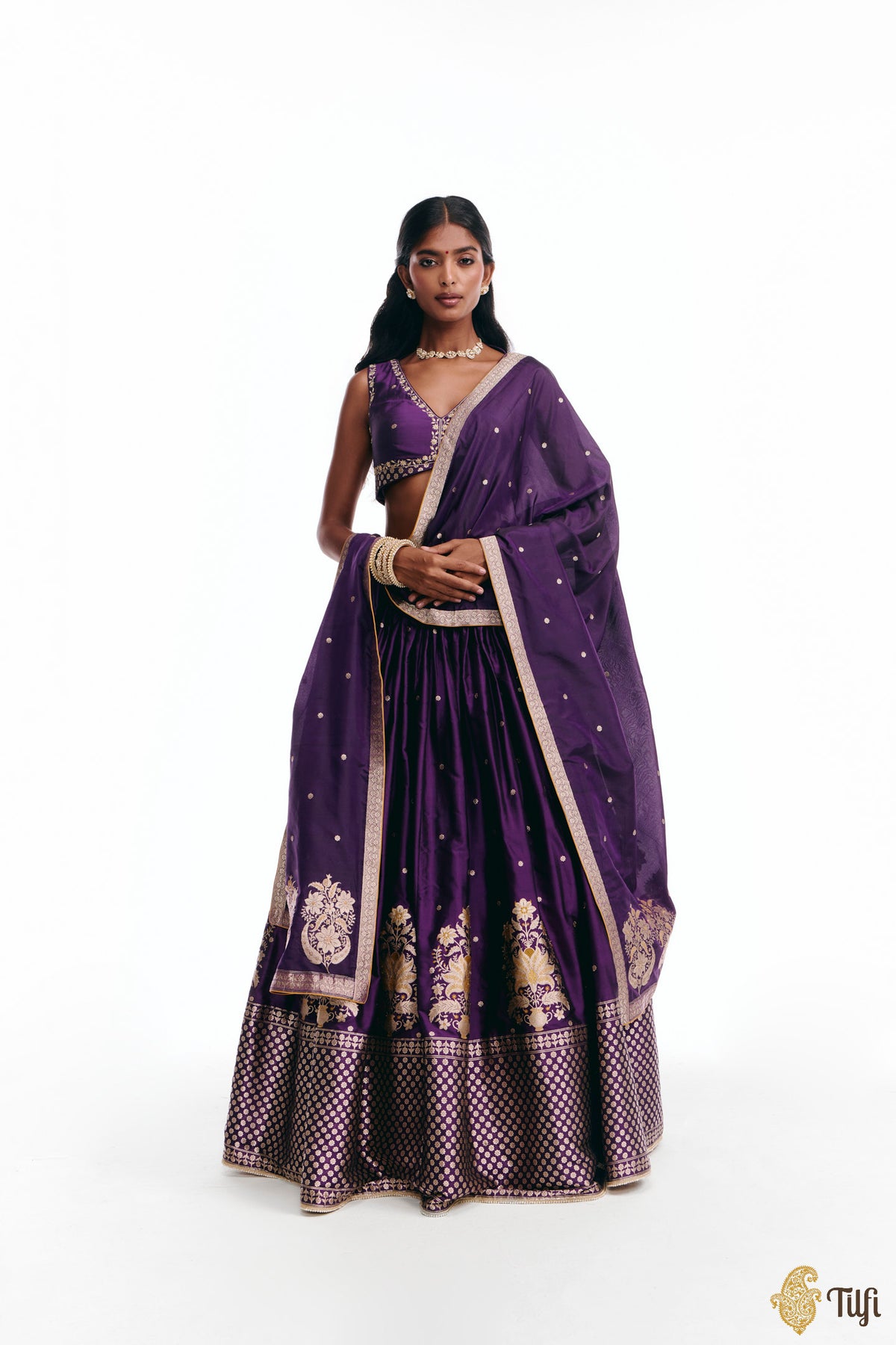 'Amreen' Purple Pure Katan Silk Banarasi Handloom Lehenga Set