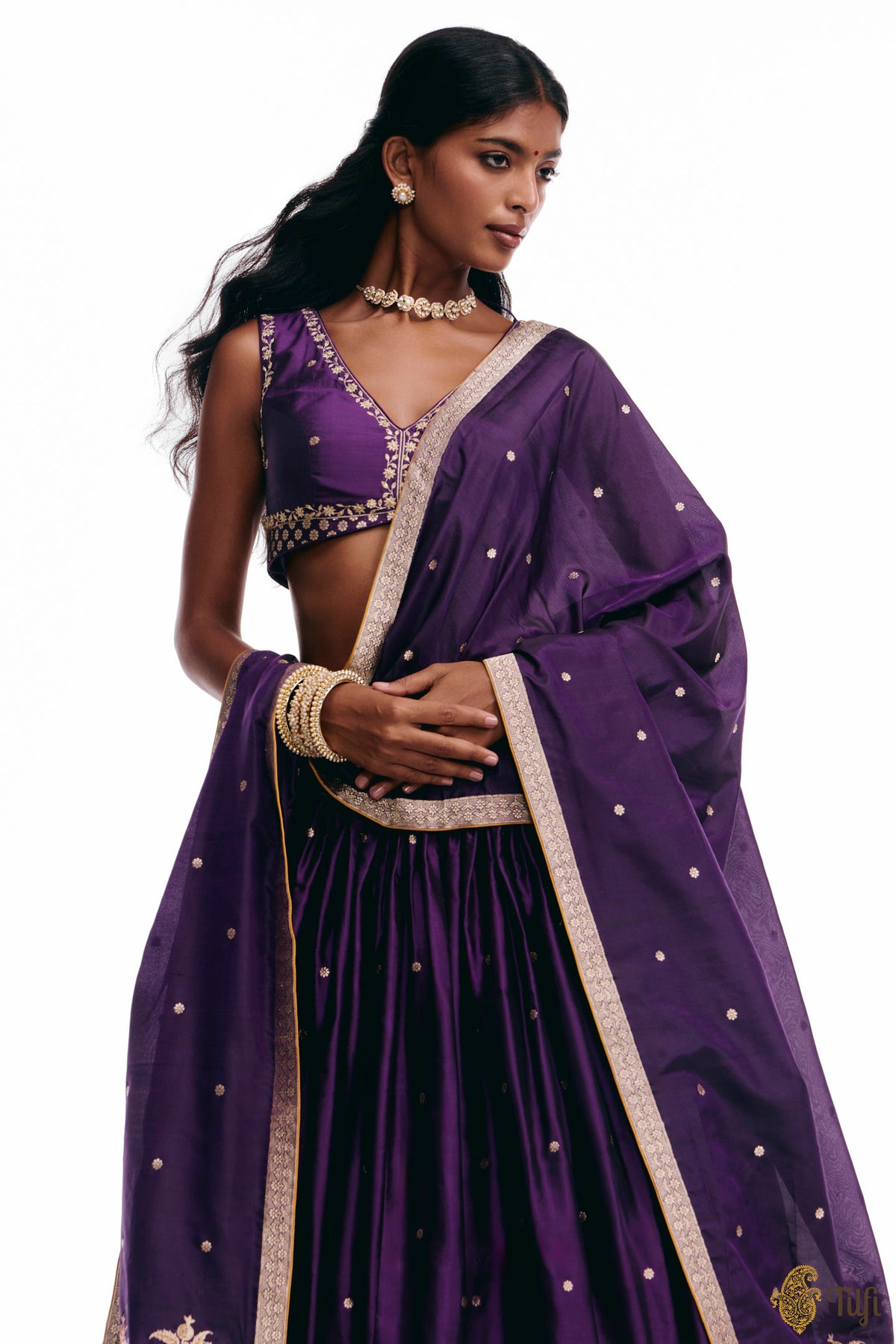 'Amreen' Purple Pure Katan Silk Banarasi Handloom Lehenga Set