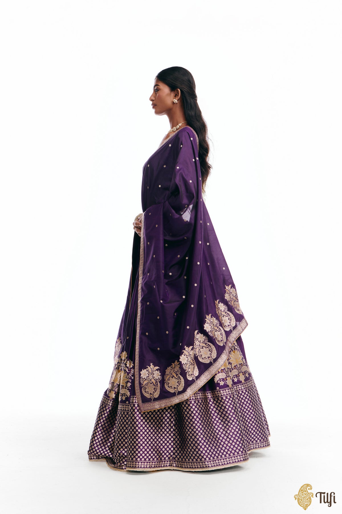 'Amreen' Purple Pure Katan Silk Banarasi Handloom Lehenga Set