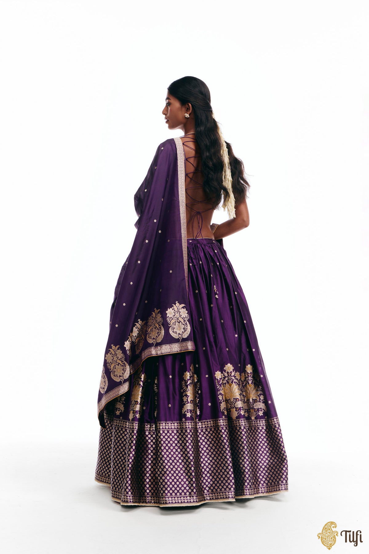 'Amreen' Purple Pure Katan Silk Banarasi Handloom Lehenga Set
