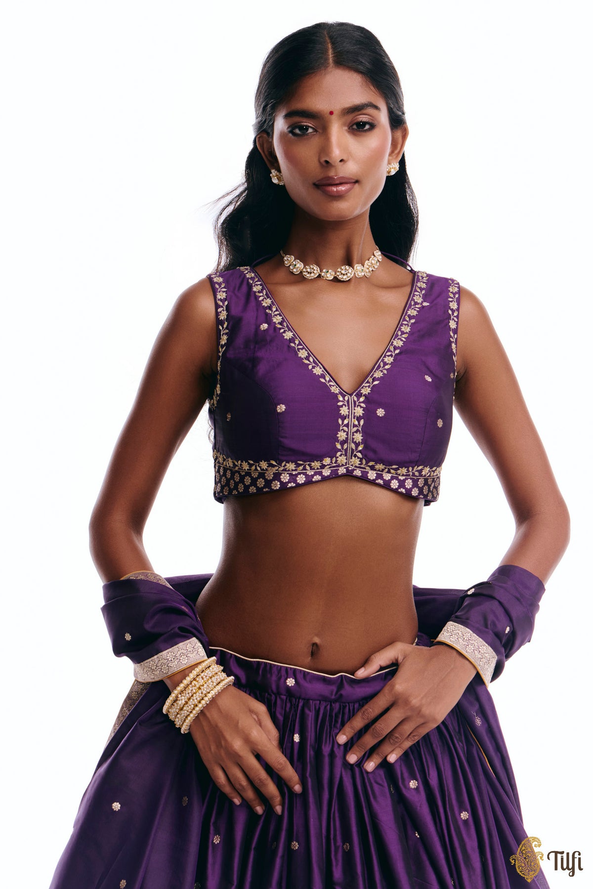 'Amreen' Purple Pure Katan Silk Banarasi Handloom Lehenga Set