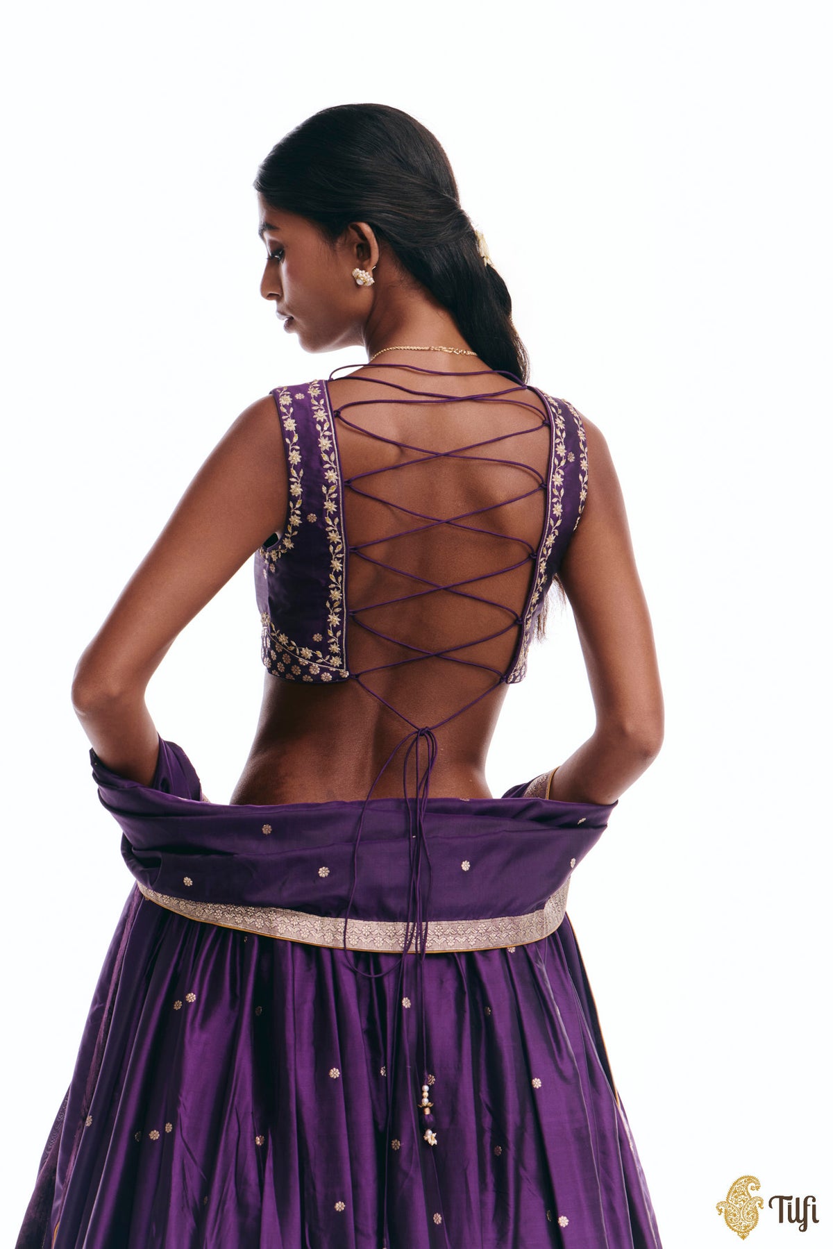 'Amreen' Purple Pure Katan Silk Banarasi Handloom Lehenga Set