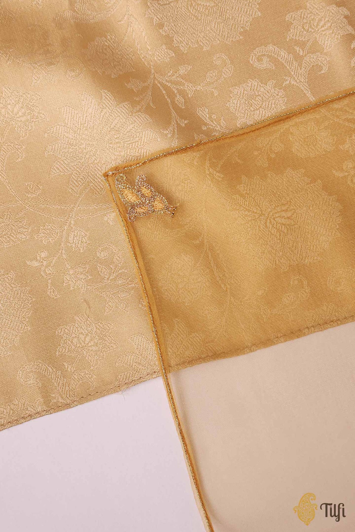 Beige Pure Satin Silk Tanchoi Handwoven Pocket Square Set