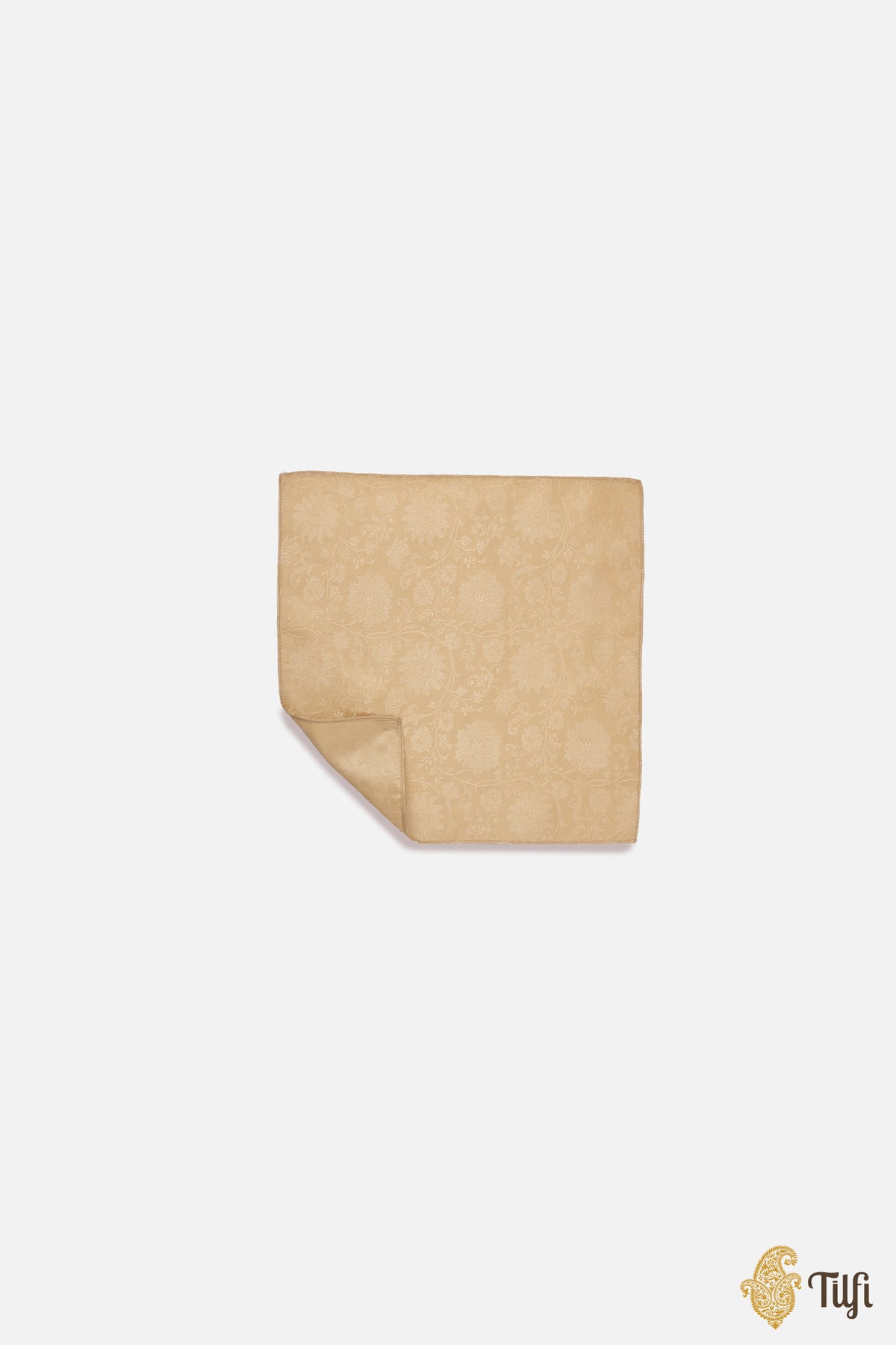 Beige Pure Satin Silk Tanchoi Handwoven Pocket Square Set