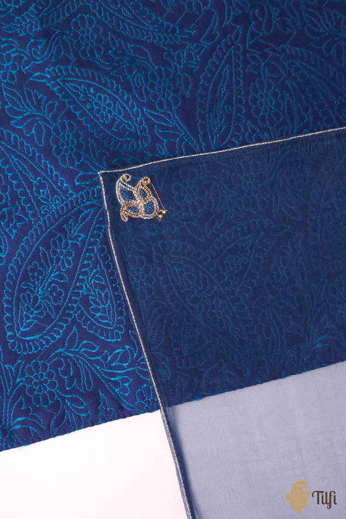 Blue Pure Katan Silk Handwoven Pocket Square Set