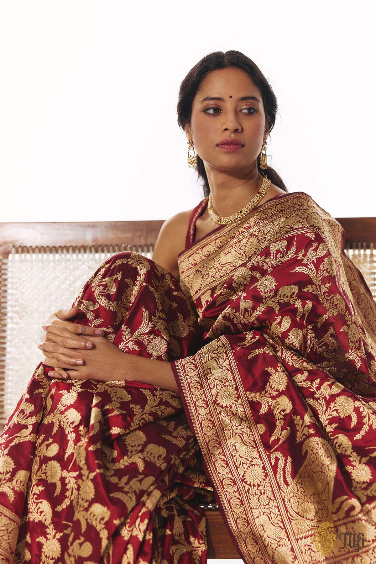 'Taruja' Maroon Pure Katan Silk Banarasi Handloom Saree