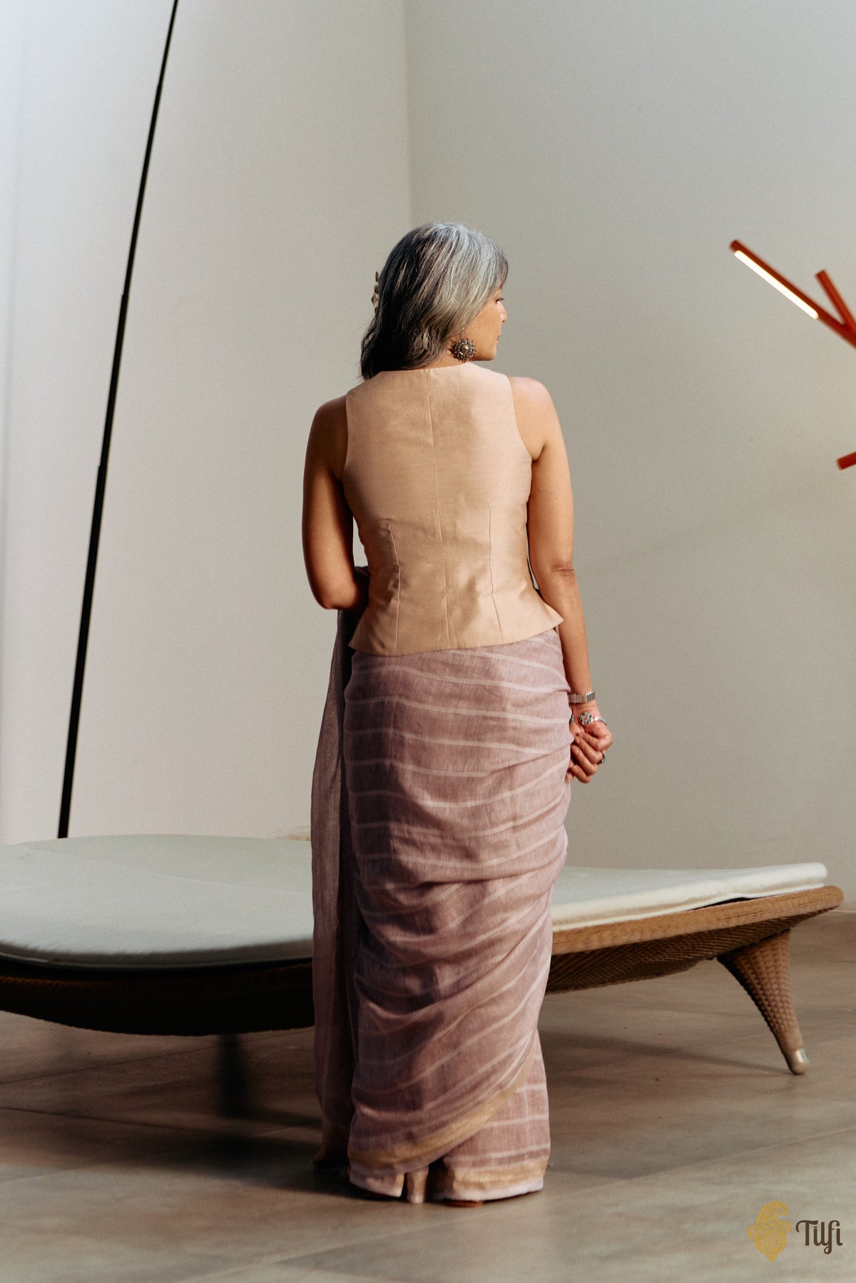 Beige Pure Silk Cotton Waistcoat Style Blouse