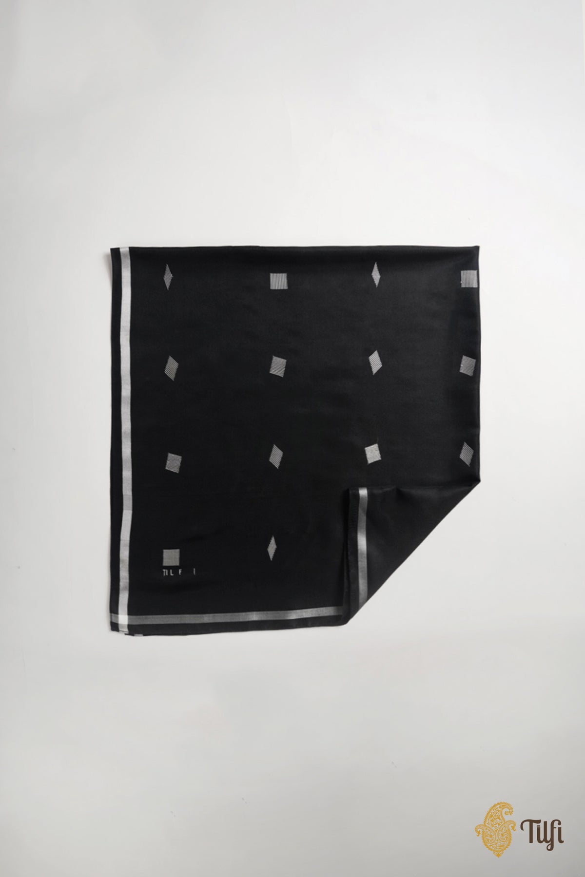 Black Grid Pure Silk Twill Scarf