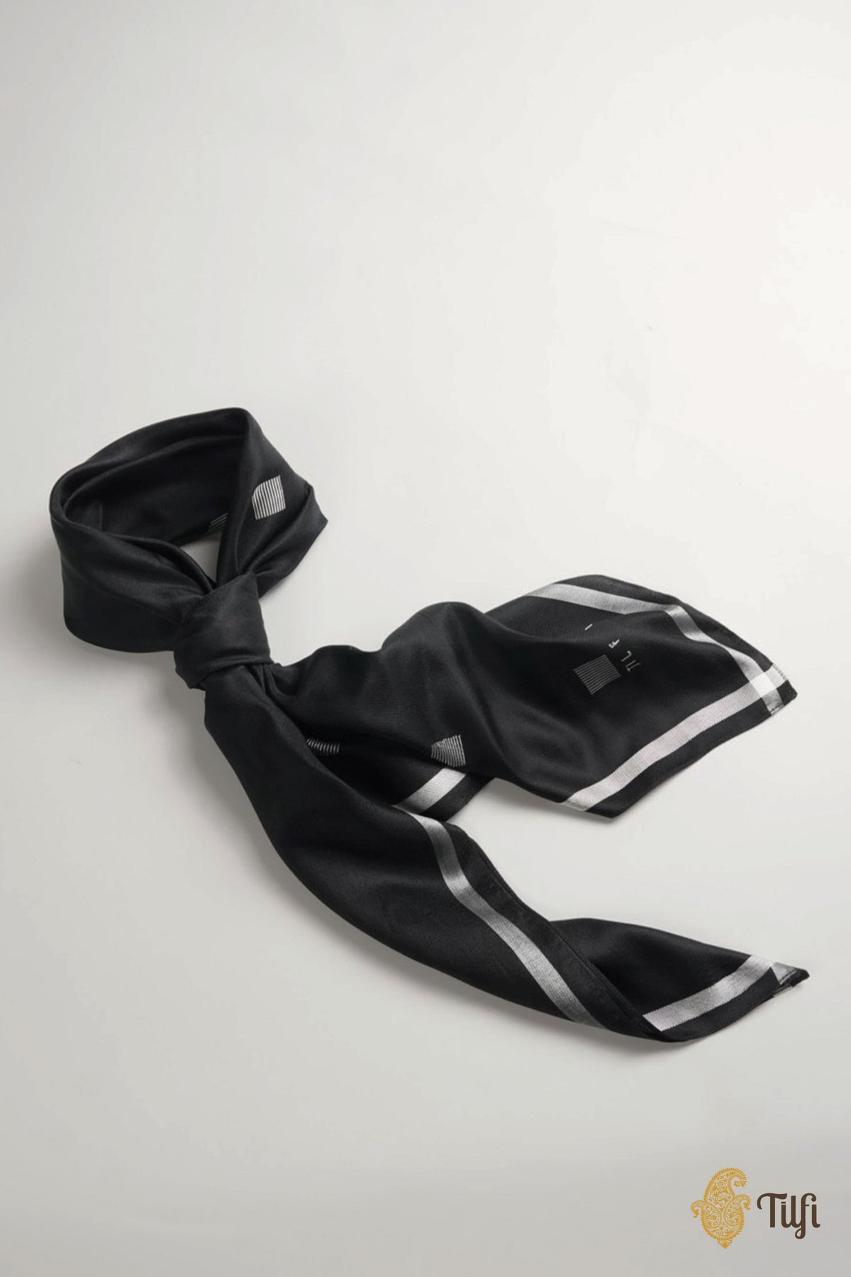 Black Grid Pure Silk Twill Scarf